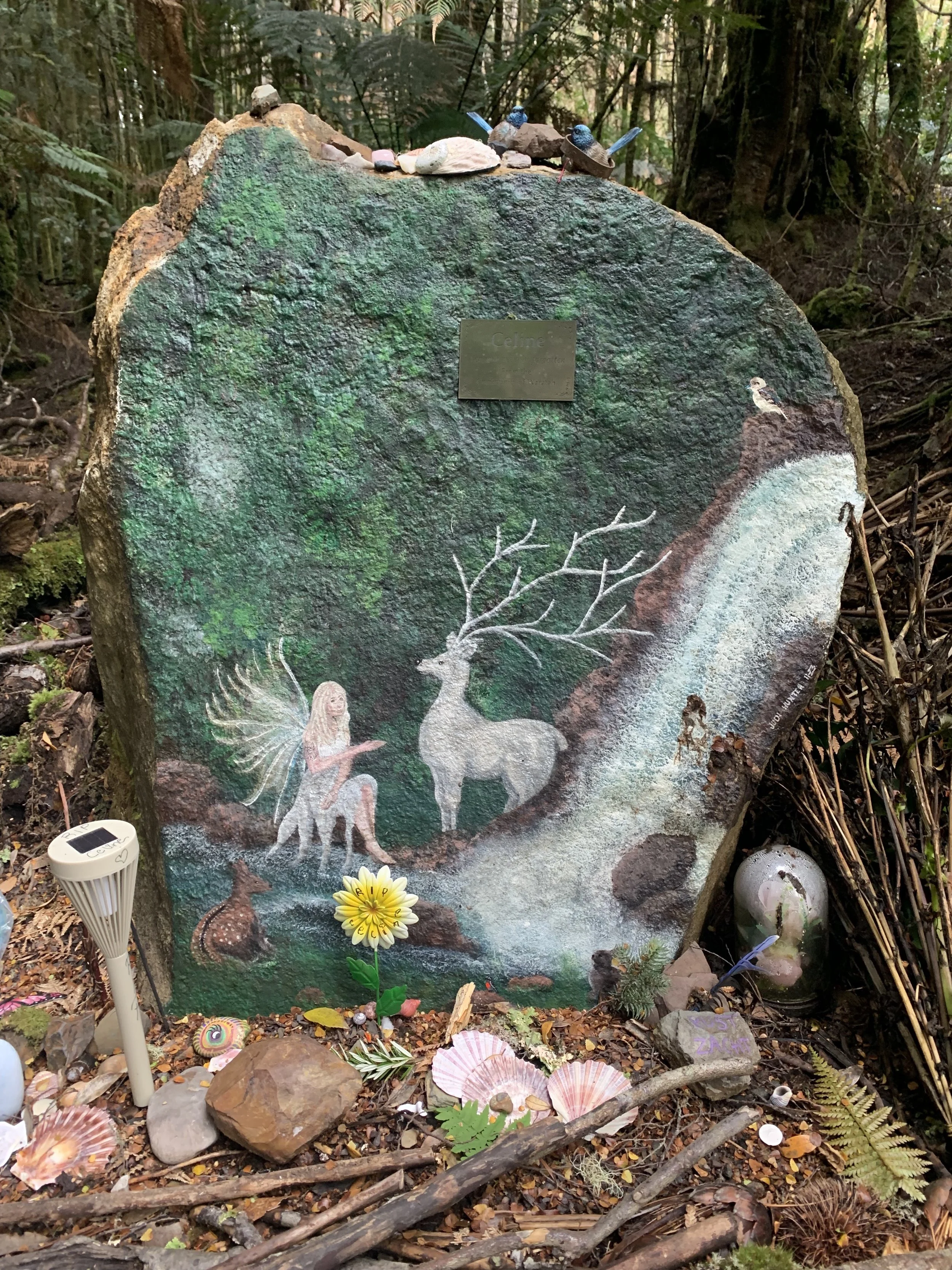 Celines memorial at the start of the trail