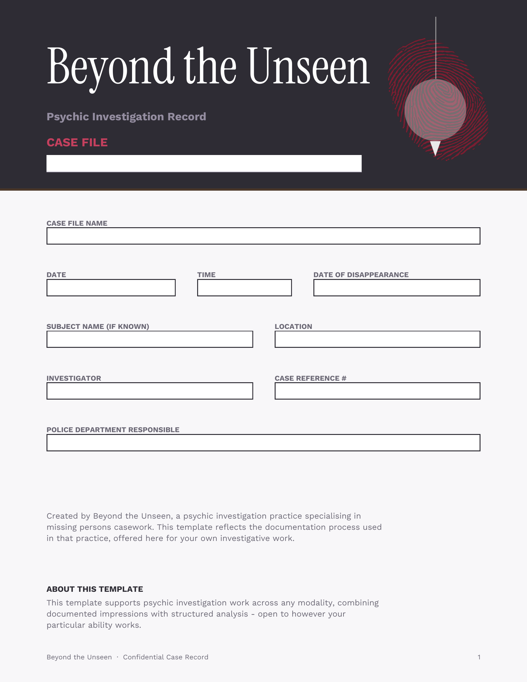 Psychic Case File Investigation Template