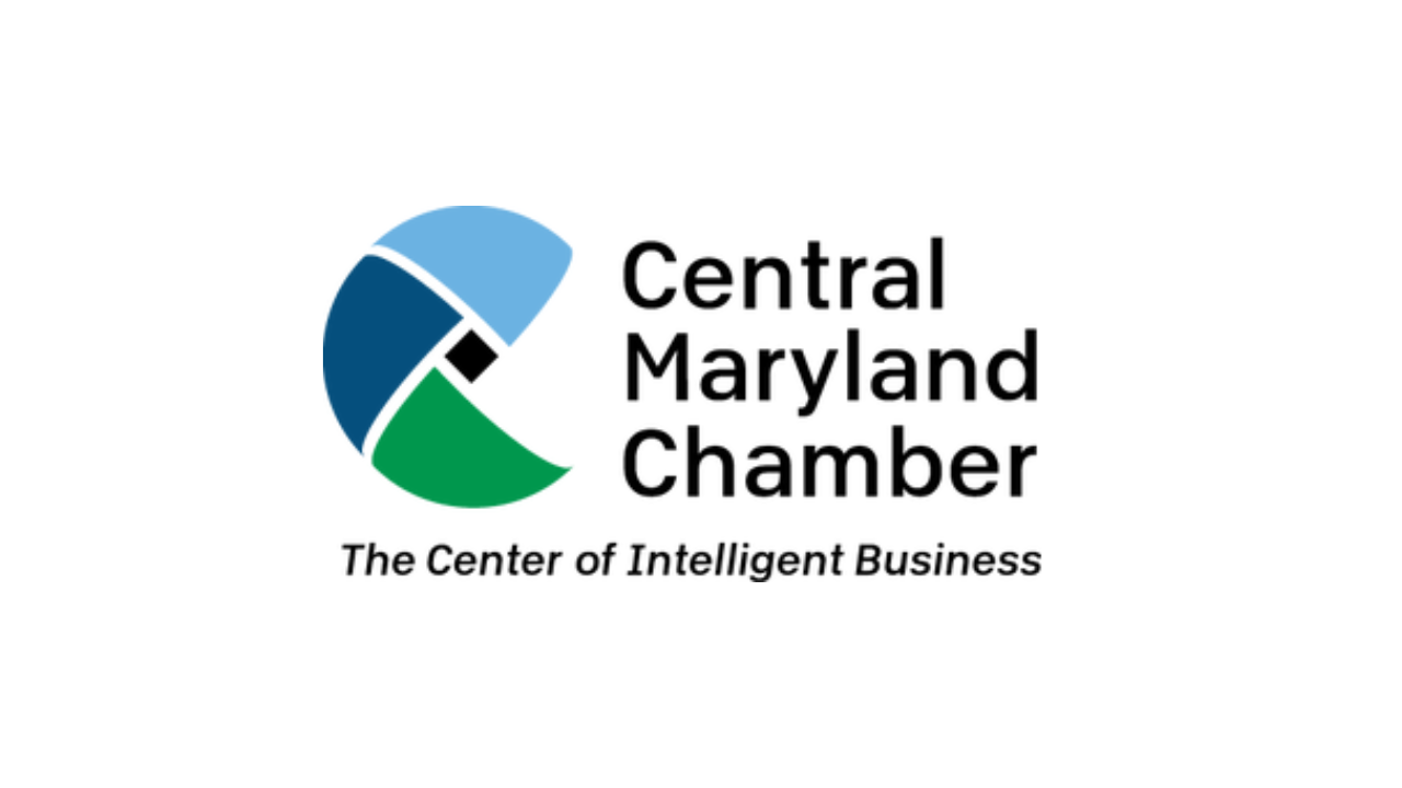 Logo of the Central Maryland Chamber featuring a stylized letter 'C' in blue, dark blue, and green colors with the organization name and tagline 'The Center of Intelligent Business' underneath.