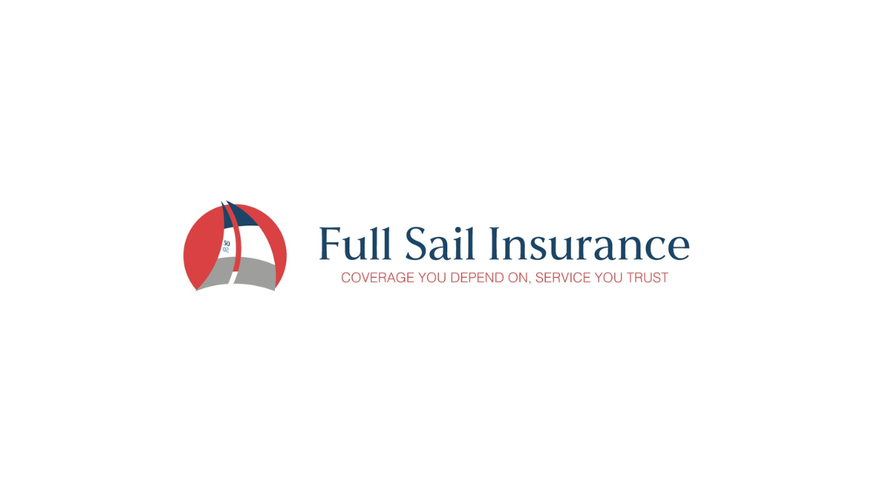 Full Sail Insurance logo with a stylized sailboat and the text 'Full Sail Insurance' and slogan 'Coverage you depend on, service you trust'.