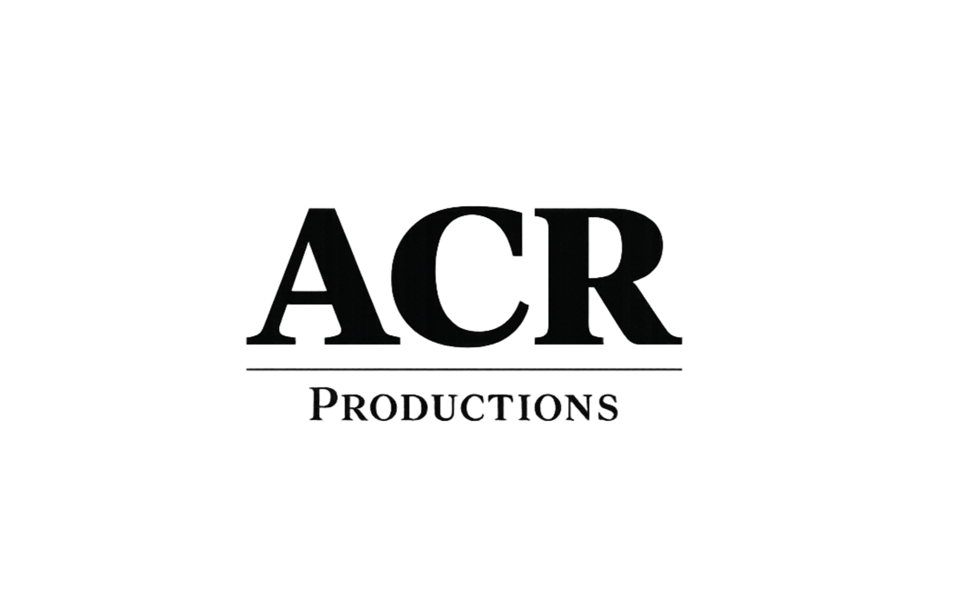 Logo with the text 'ACR PRODUCTIONS' in black on a white background