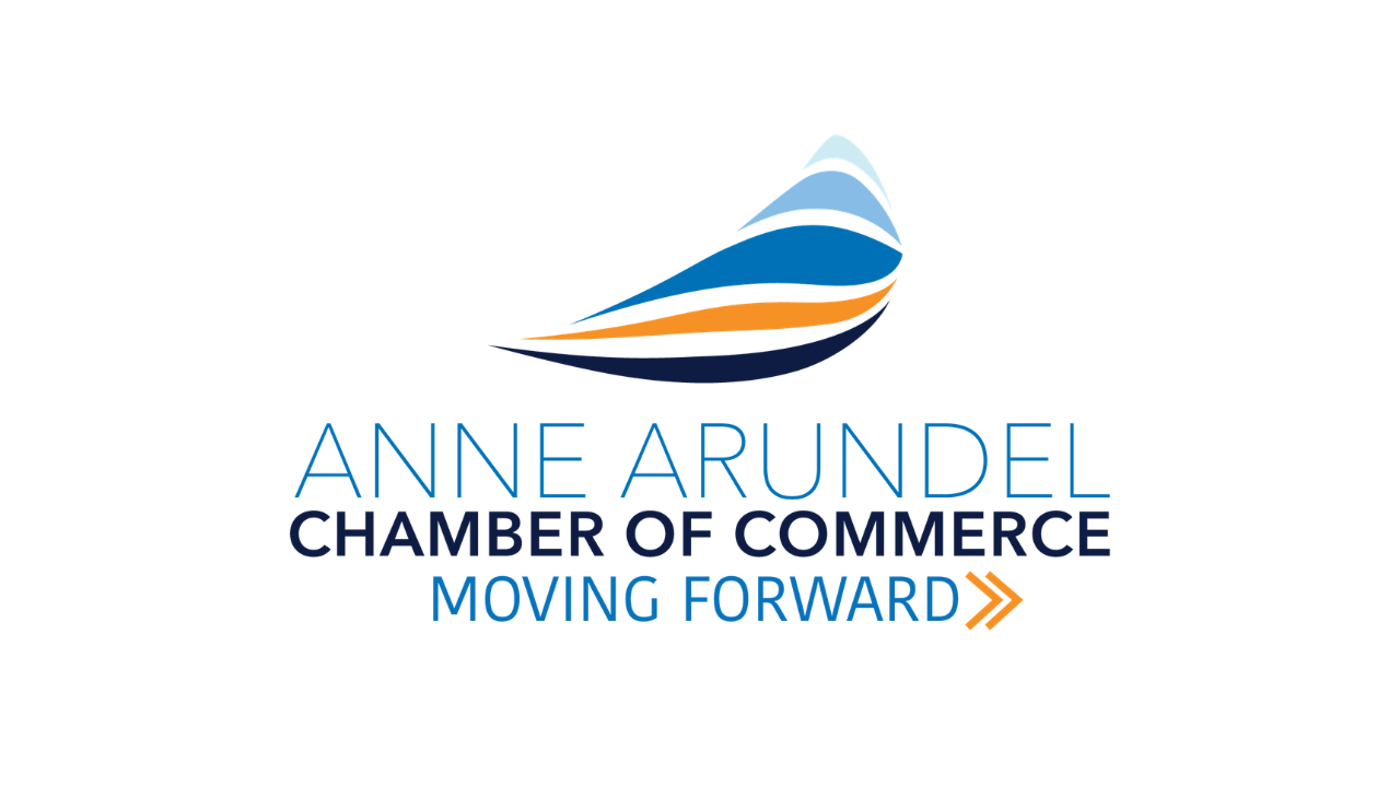 Logo for Anne Arundel Chamber of Commerce with a stylized sailboat graphic and the words 'Moving Forward'.