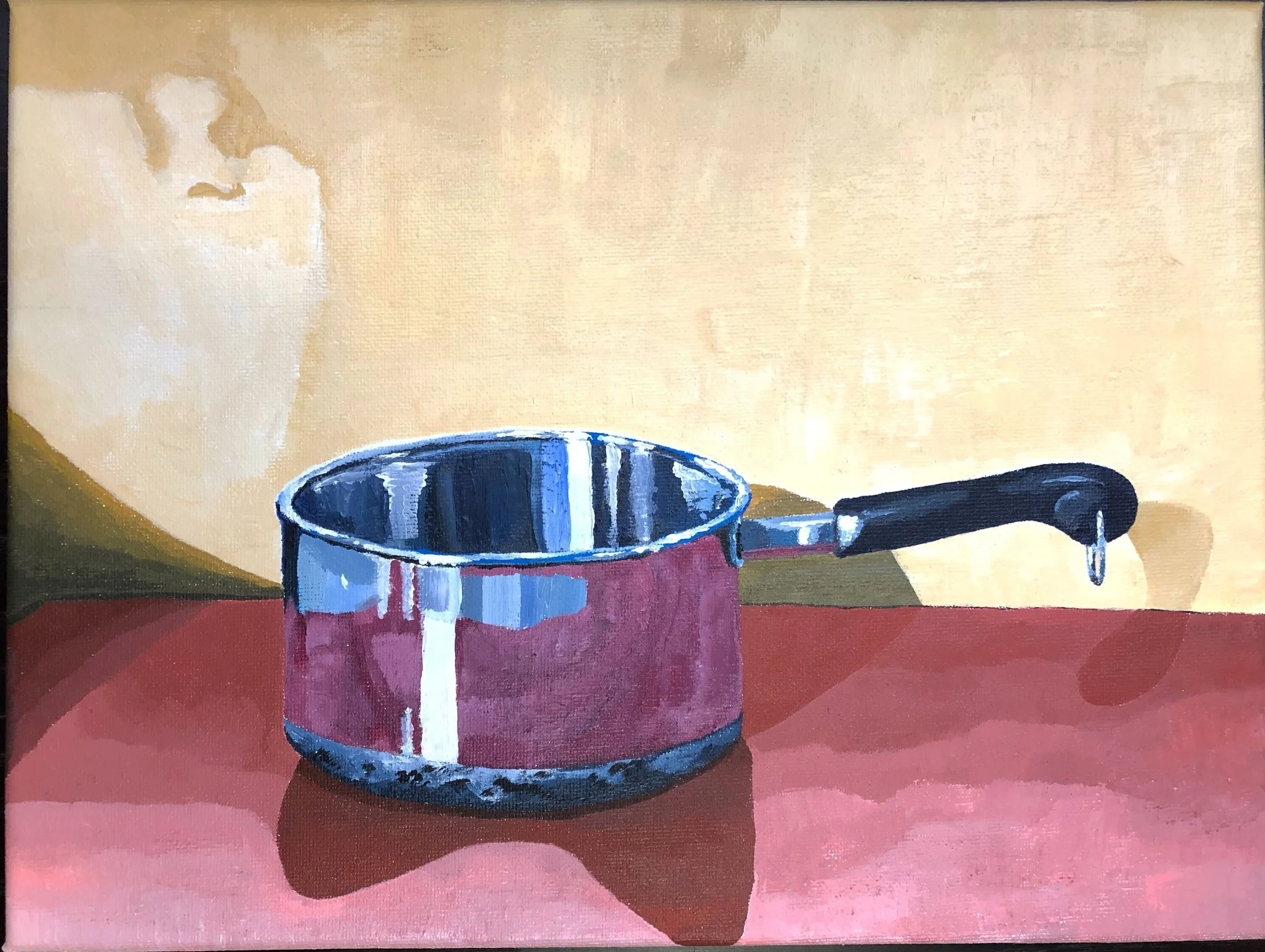 Shane Yee Painting called Dead Pan, a mundane subject using a primary palette. Painted by Visual Artist Shane Yee
