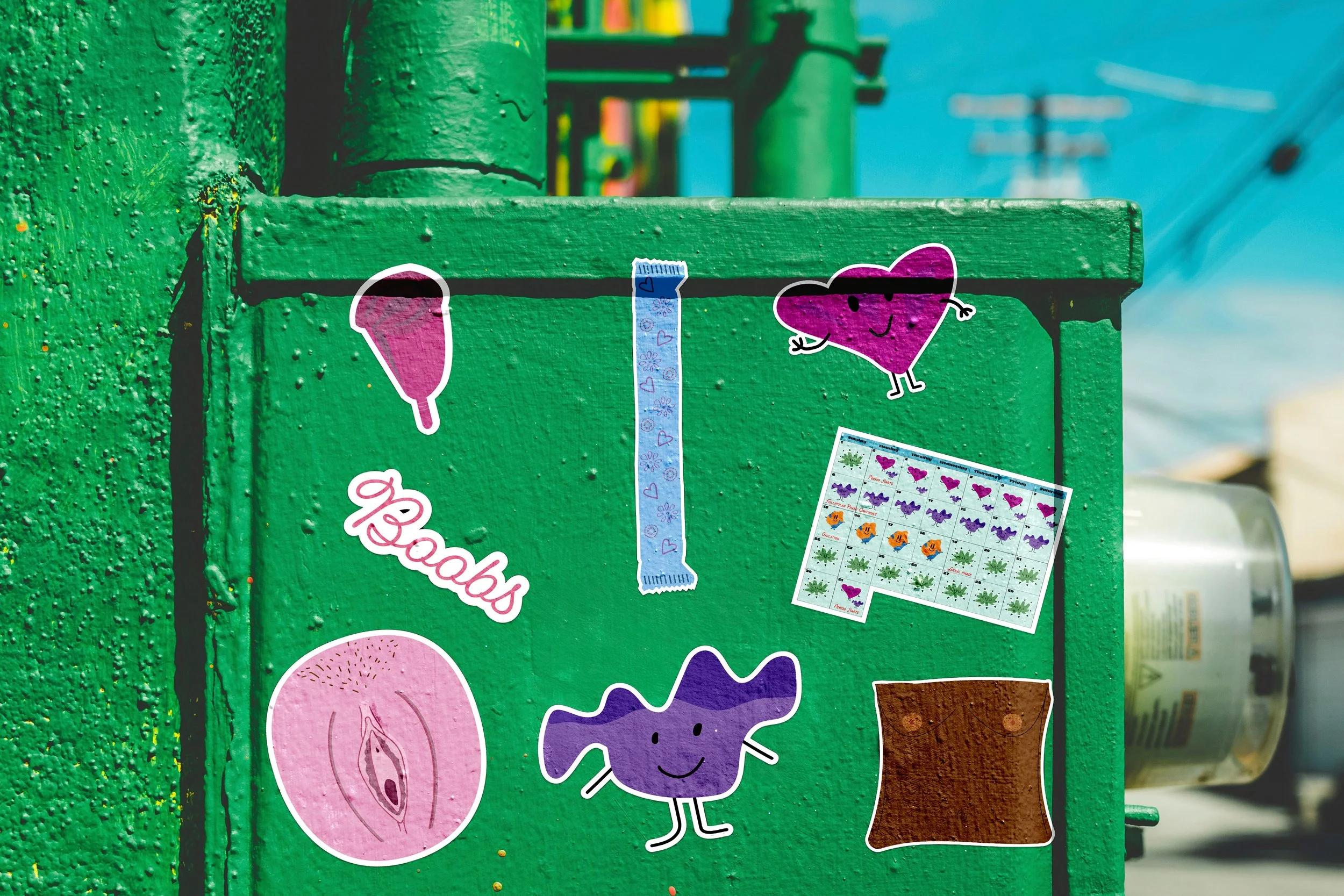 Stickers created from characters and aspects of illustrative work present in menstrual health book 