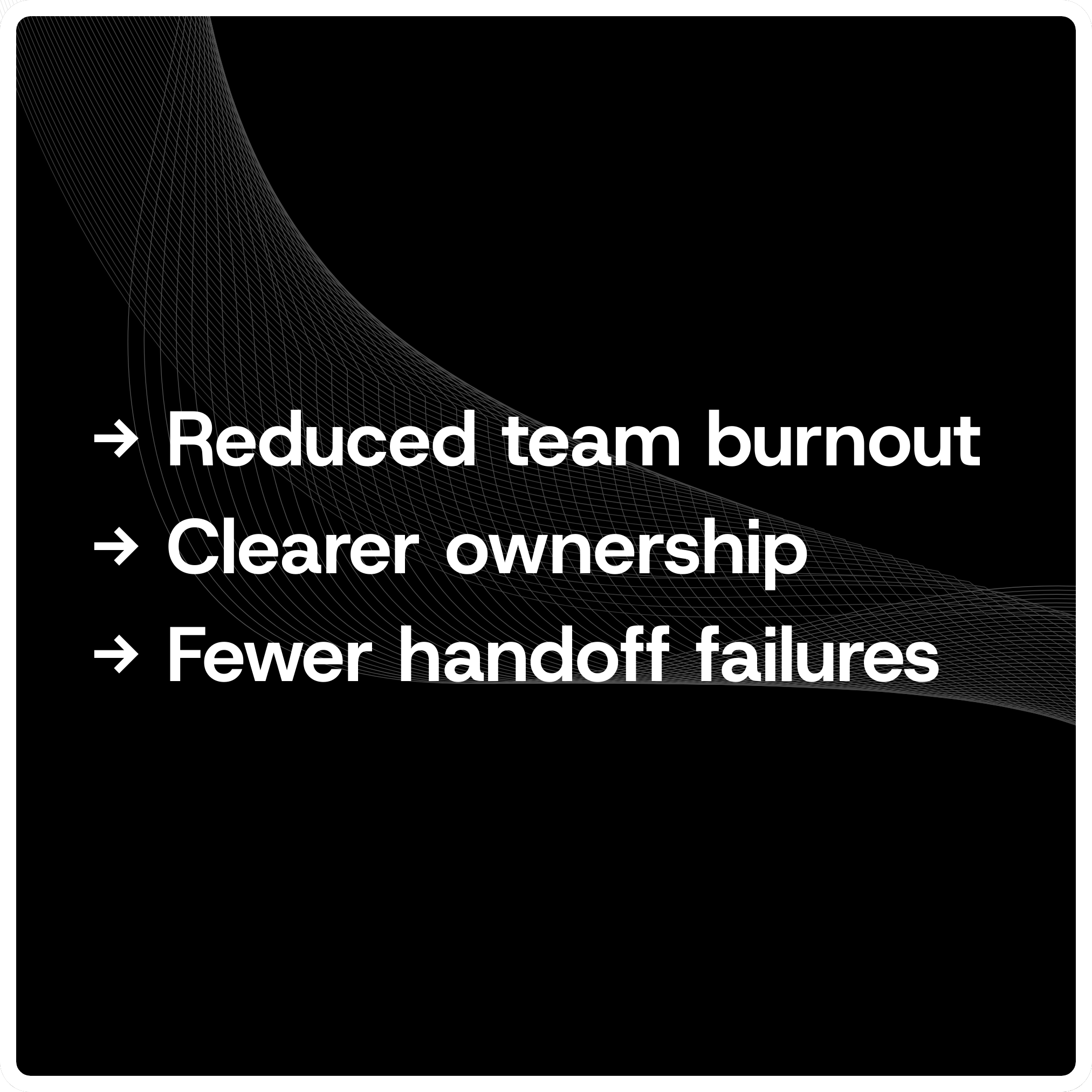 Black box with rounded corners labeled Capacity. On hover displays text Reduced team burnout, Clearer ownership, Fewer handoff failures