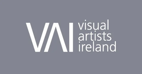 Logo for Visual Artists Ireland on a gray background.