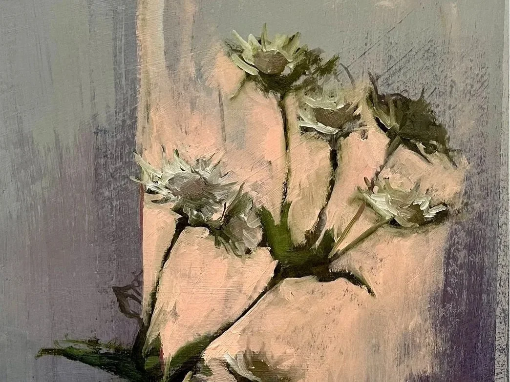 Flowers in the Light, Left, 2026, oil on paper, 46x 28cm, detail