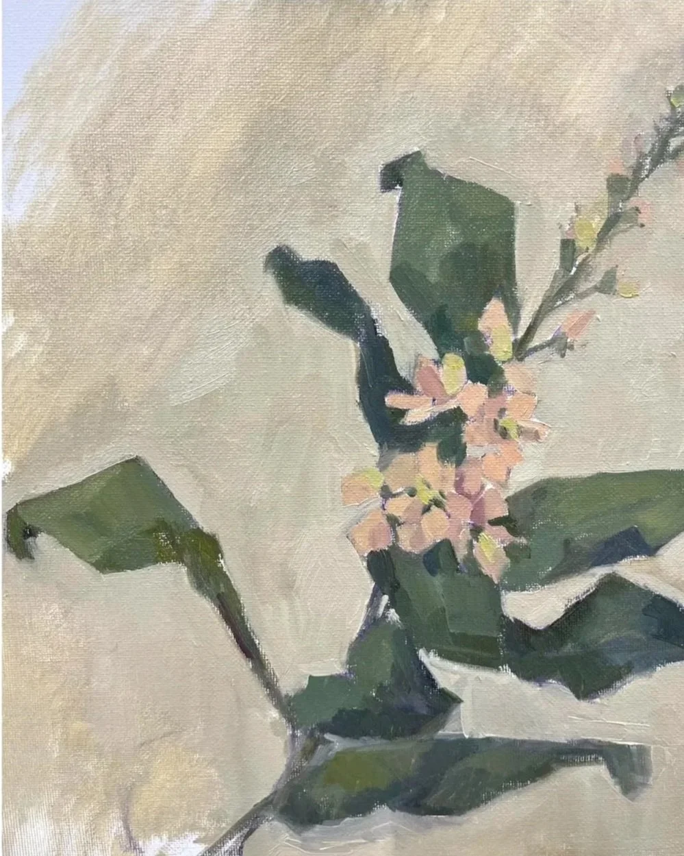 Leaning Stock, Apricot, 2026, 12 x 10 inches