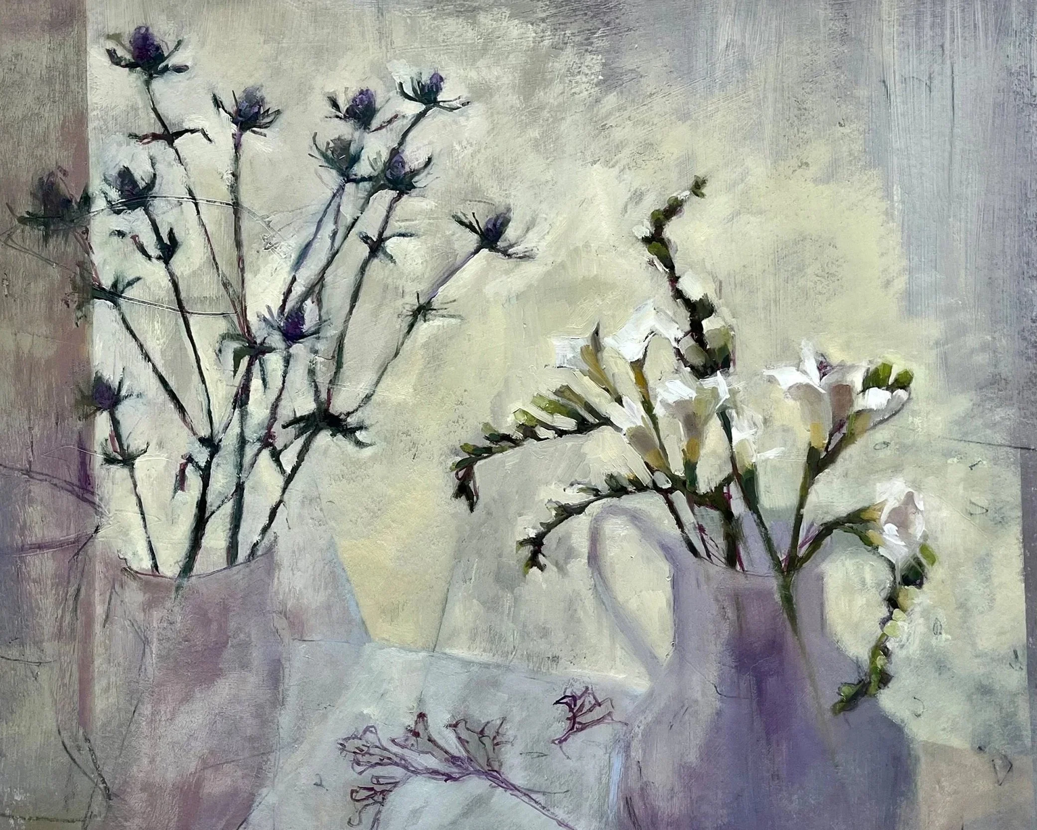 Flowers in Morning Light, 2026, oil on paper, 43 x 51 cm