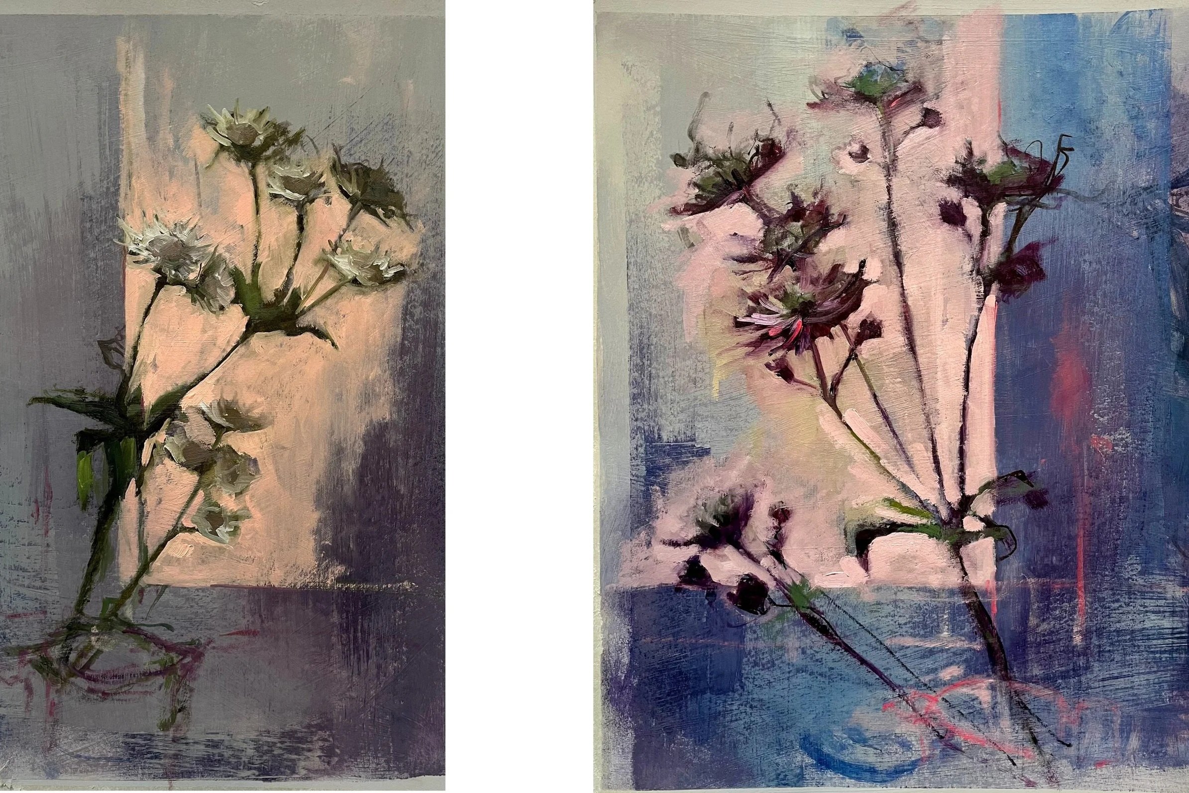 Flowers in the Light, Left, 2026, oil on paper, 46x 28cm
Flowers in the Light, Right, 2026, oil on paper, 46x 34 cm