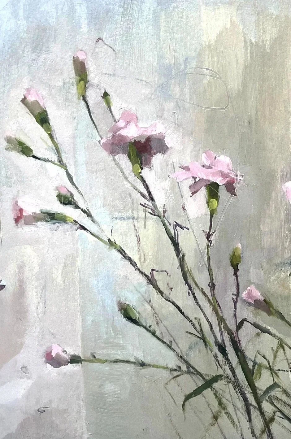 Pink Carnations, Left, 2026, oil on paper, 42x52cm, £155