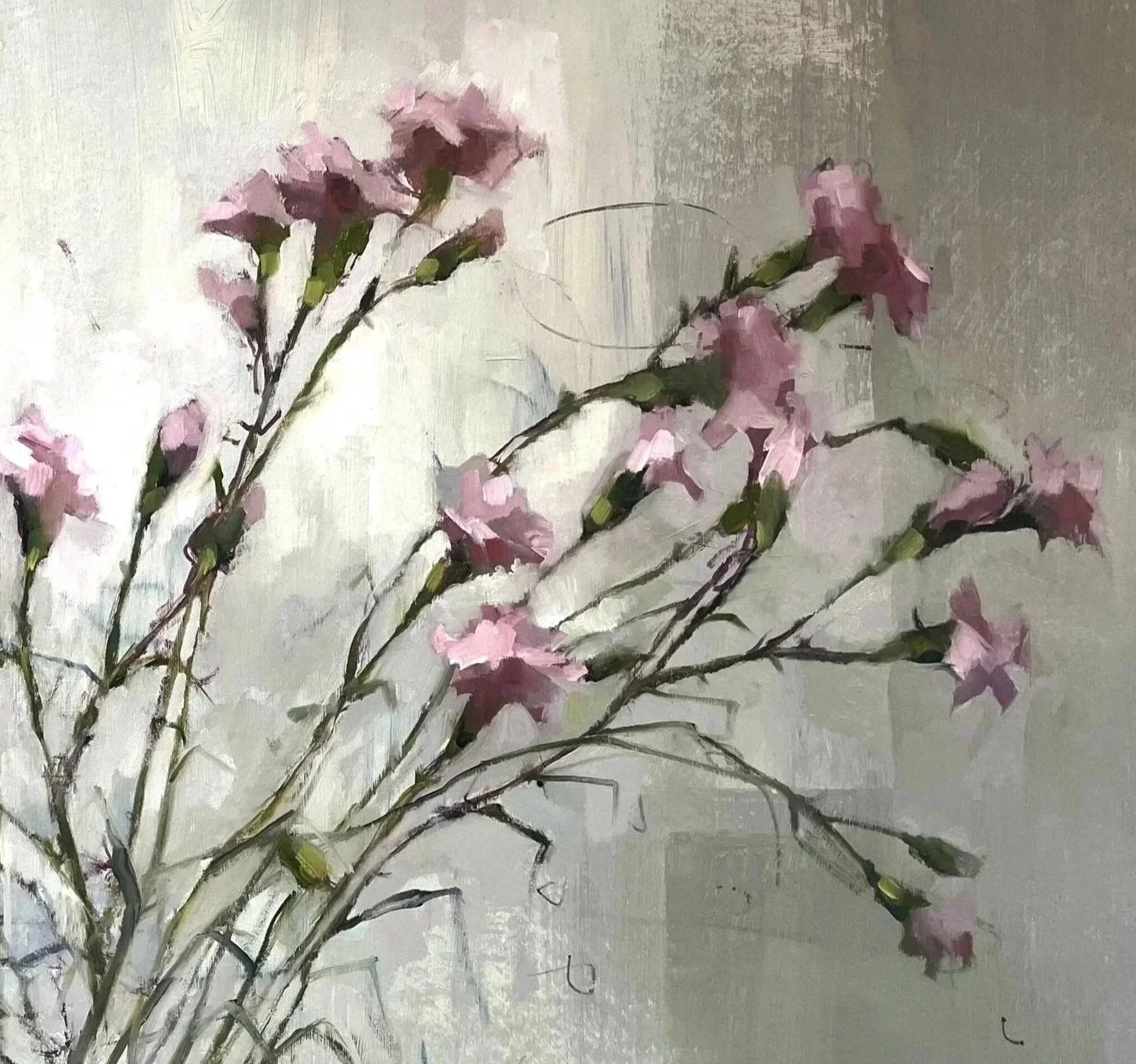 Pink Carnations, Right, 2026, oil on paper, 42x52 cm