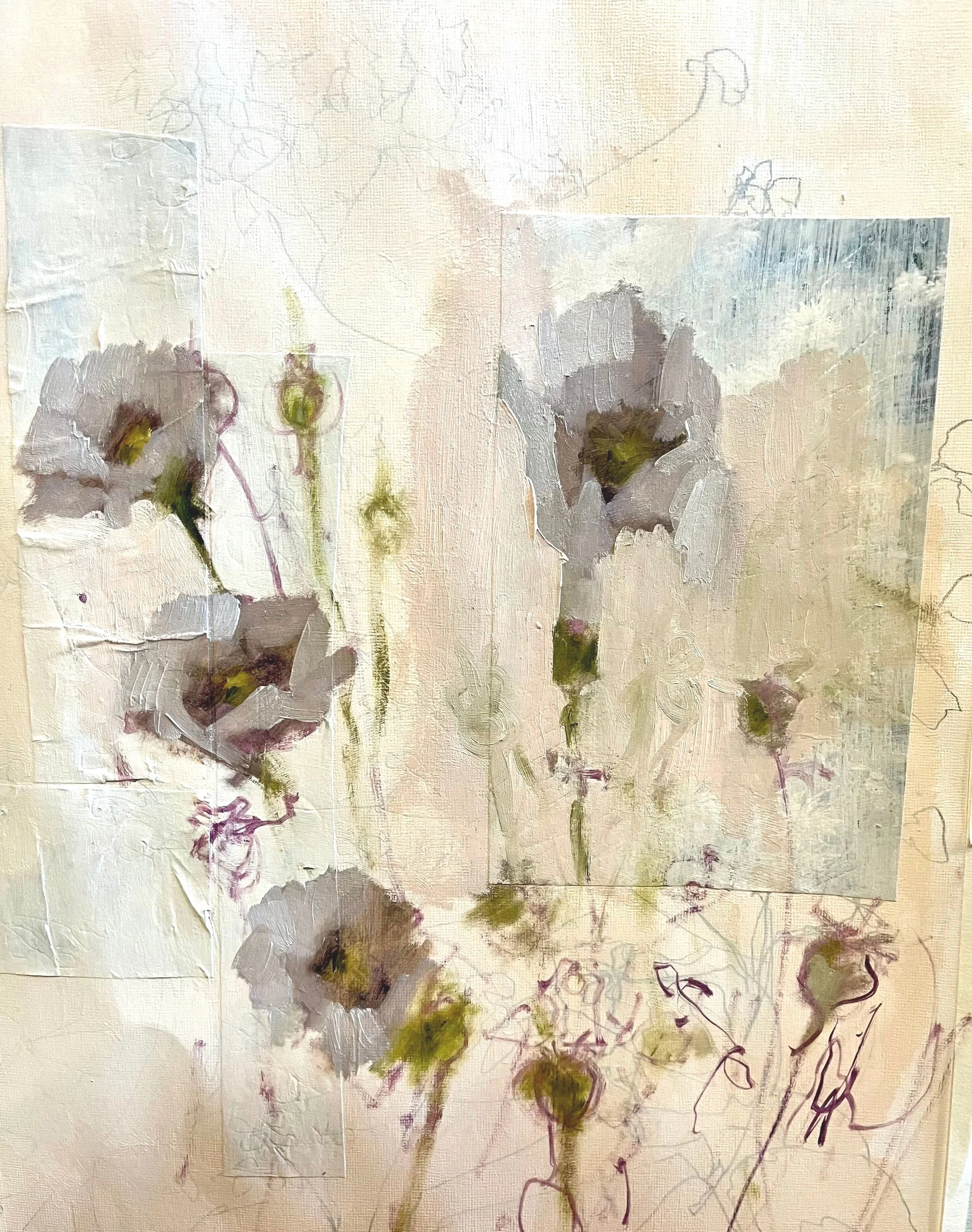 Dusky Pink Poppies 1, 2026, mixed media on paper