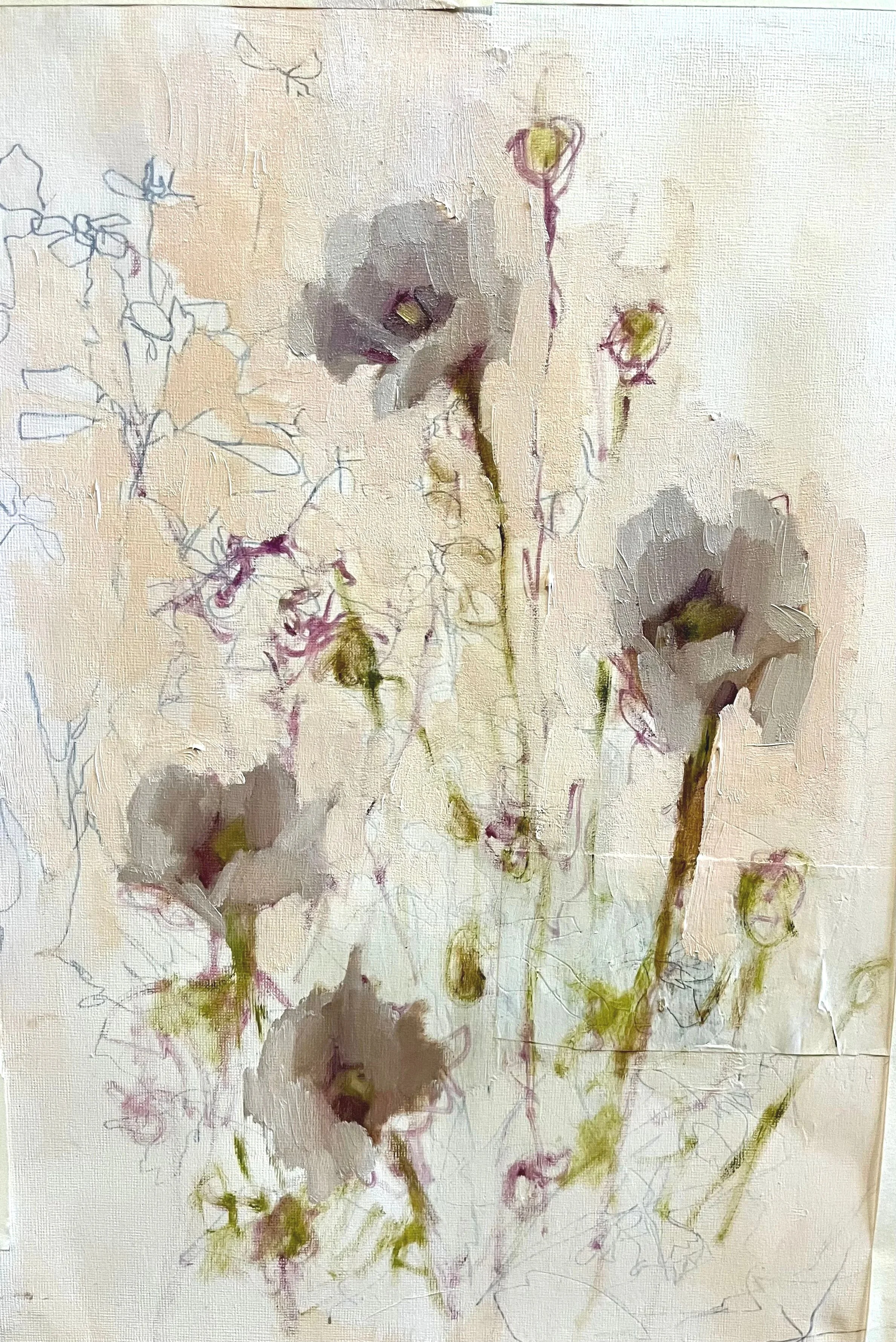 Dusky Pink Poppies 2, 2026, mixed media on paper