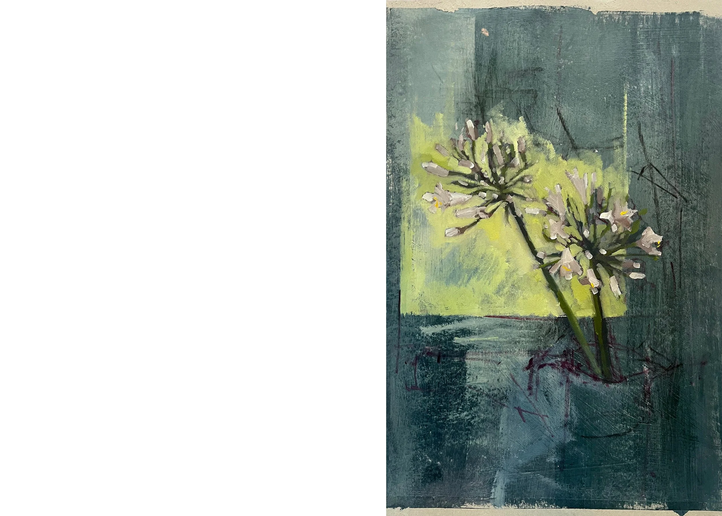 Agapanthus in the Light, Right, 2026, oil on paper, 49 x 31 cm