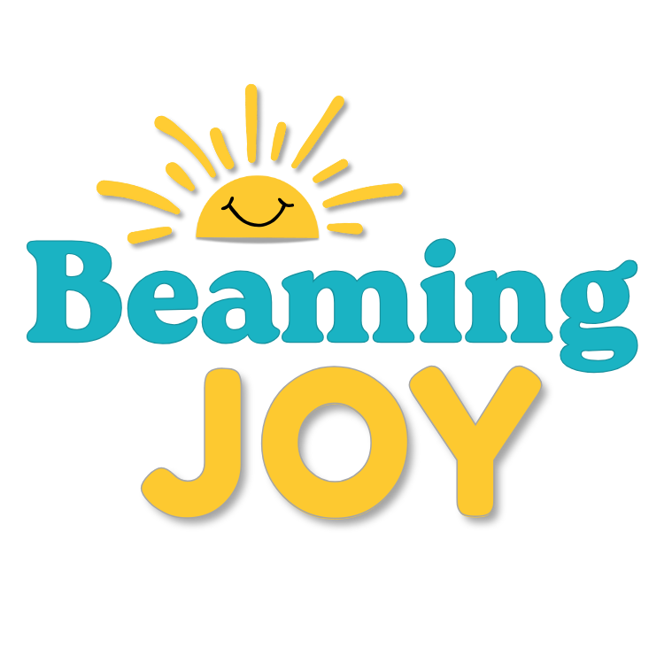 Smiling Sun with rays over the words Beaming Joy
