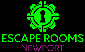 Logo for Escape Rooms Newport featuring a green keyhole and maze design with green and purple text.