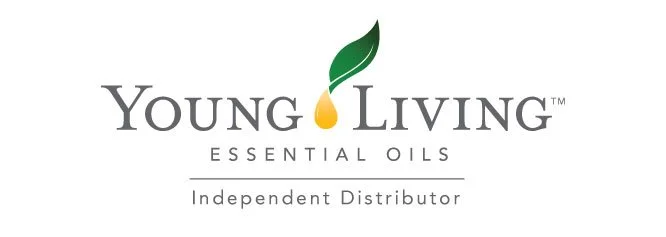 Logo of Young Living Essential Oils, featuring a green and yellow leaf design.