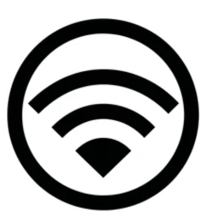 Wi-Fi signal icon in black and white.