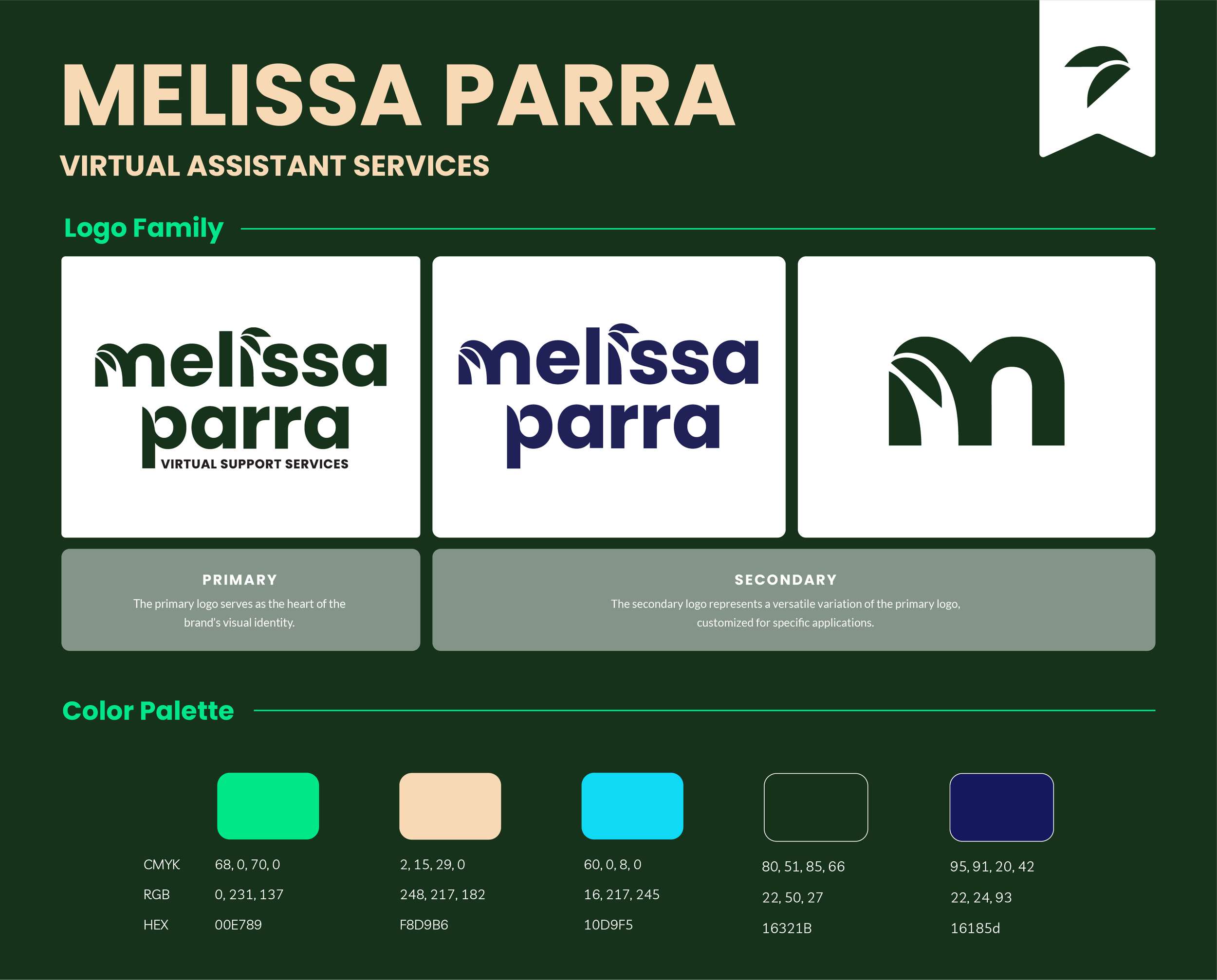 This is a PDF that showcases the logo variations and color values of the brand.