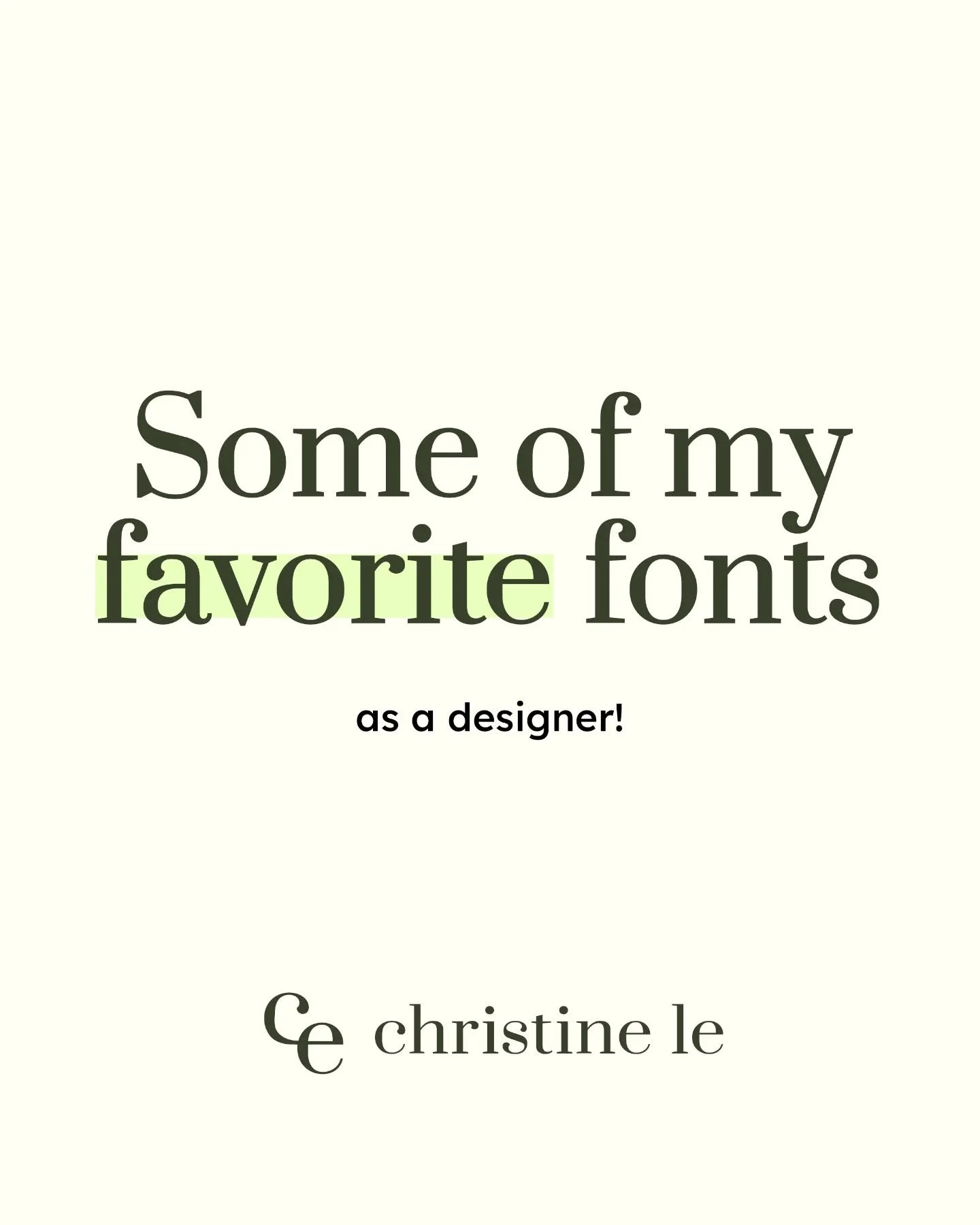 Some of my favorite fonts as a designer; in no particular order! 

TAN-Pearl: I just love how stylized it is, while managing to stay subtle and elegant. There's a number of different fonts from TanType on Canva, and they are all so beautiful. 

Livvi