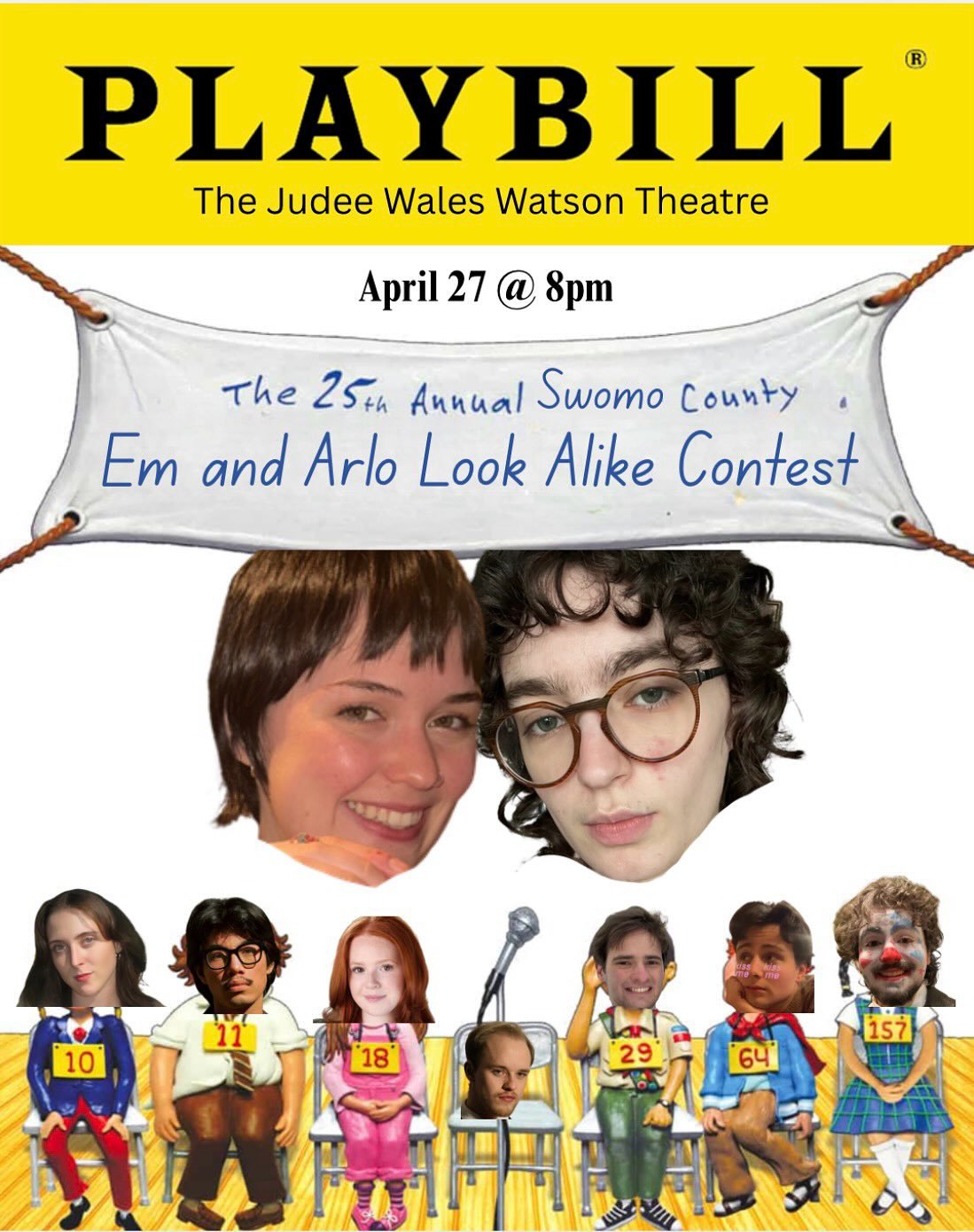 ITS TIME FOR THE SWOMUSICAL!! 🎶🐒 Join us for musical improv fun PLUS Arlo and Em&rsquo;s LAST SWOMO SHOW 😭 😭 April 27th at 8pm in the Judee!