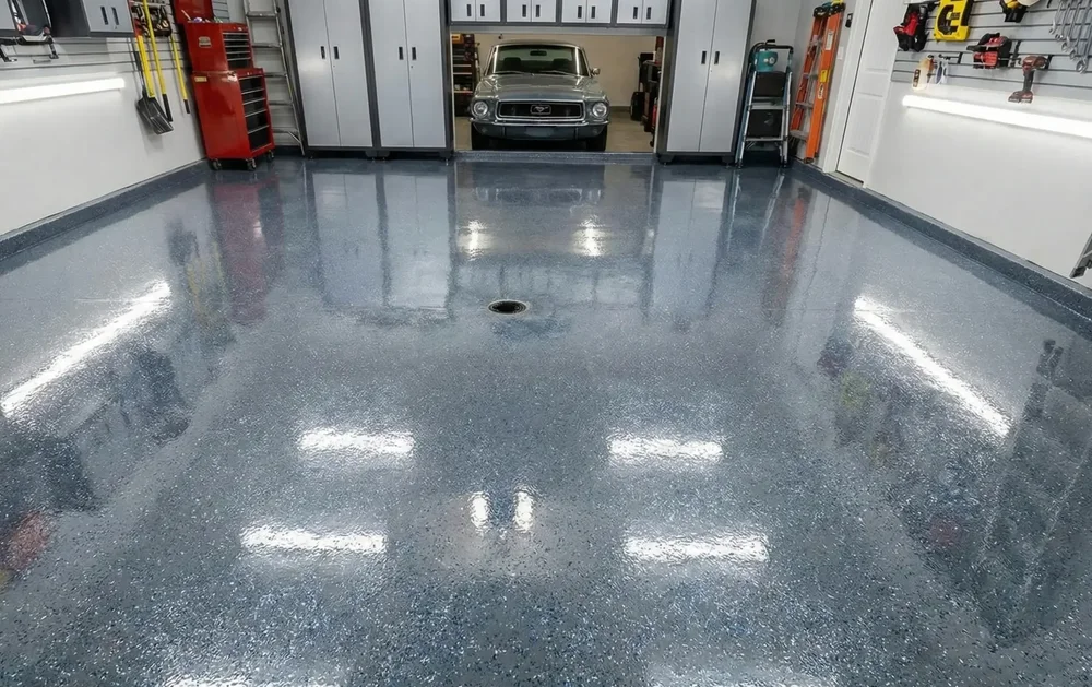 Clean epoxy garage floor after professional garage clear out and organisation in London