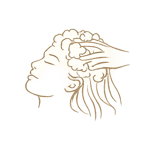 Illustration of a human head with a passing hand over it,emphasizing a red spot on the forehead.