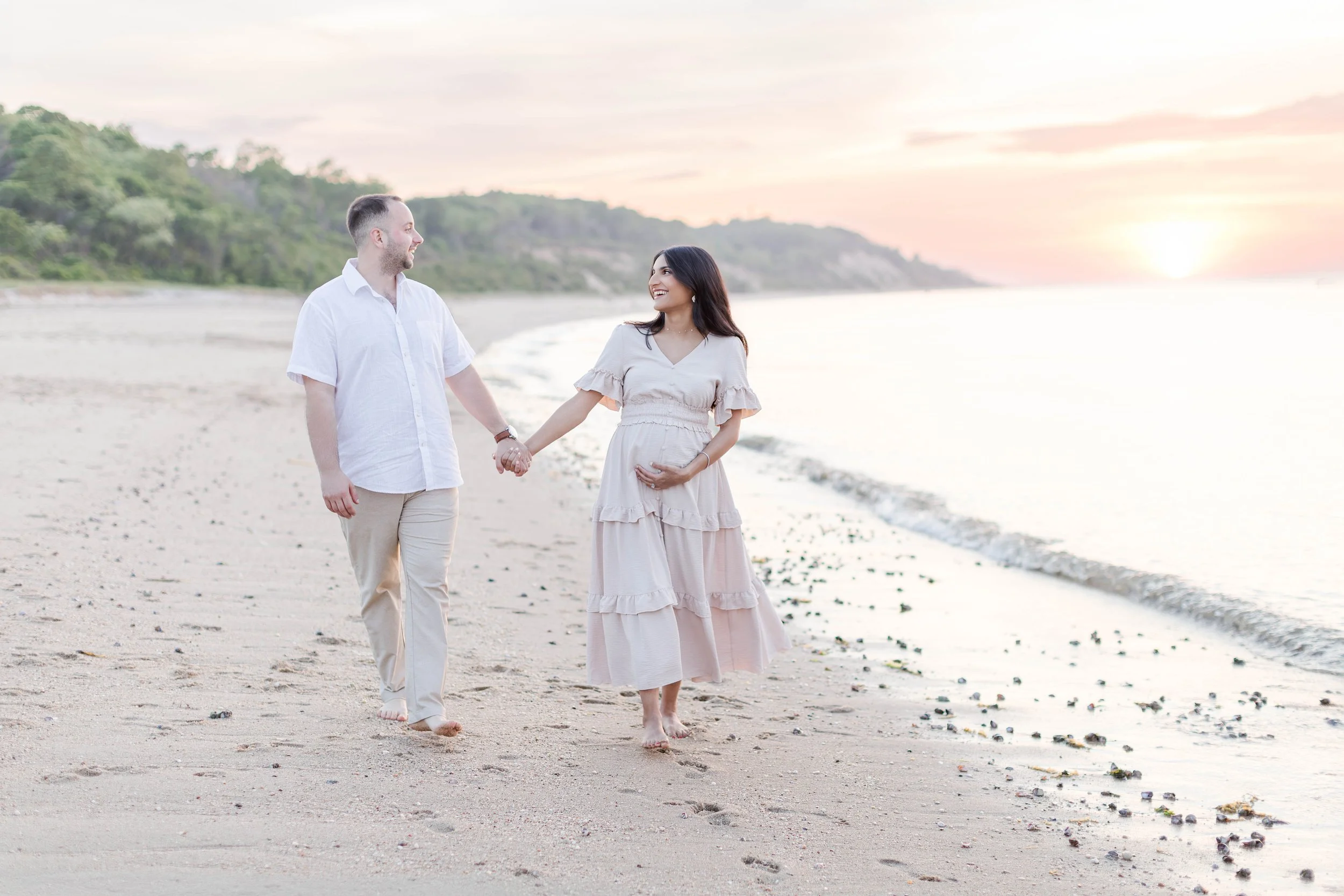 Golden hour maternity portraits at Sunken Meadow State Park on Long Island celebrating motherhood, love, and the anticipation of a new baby
