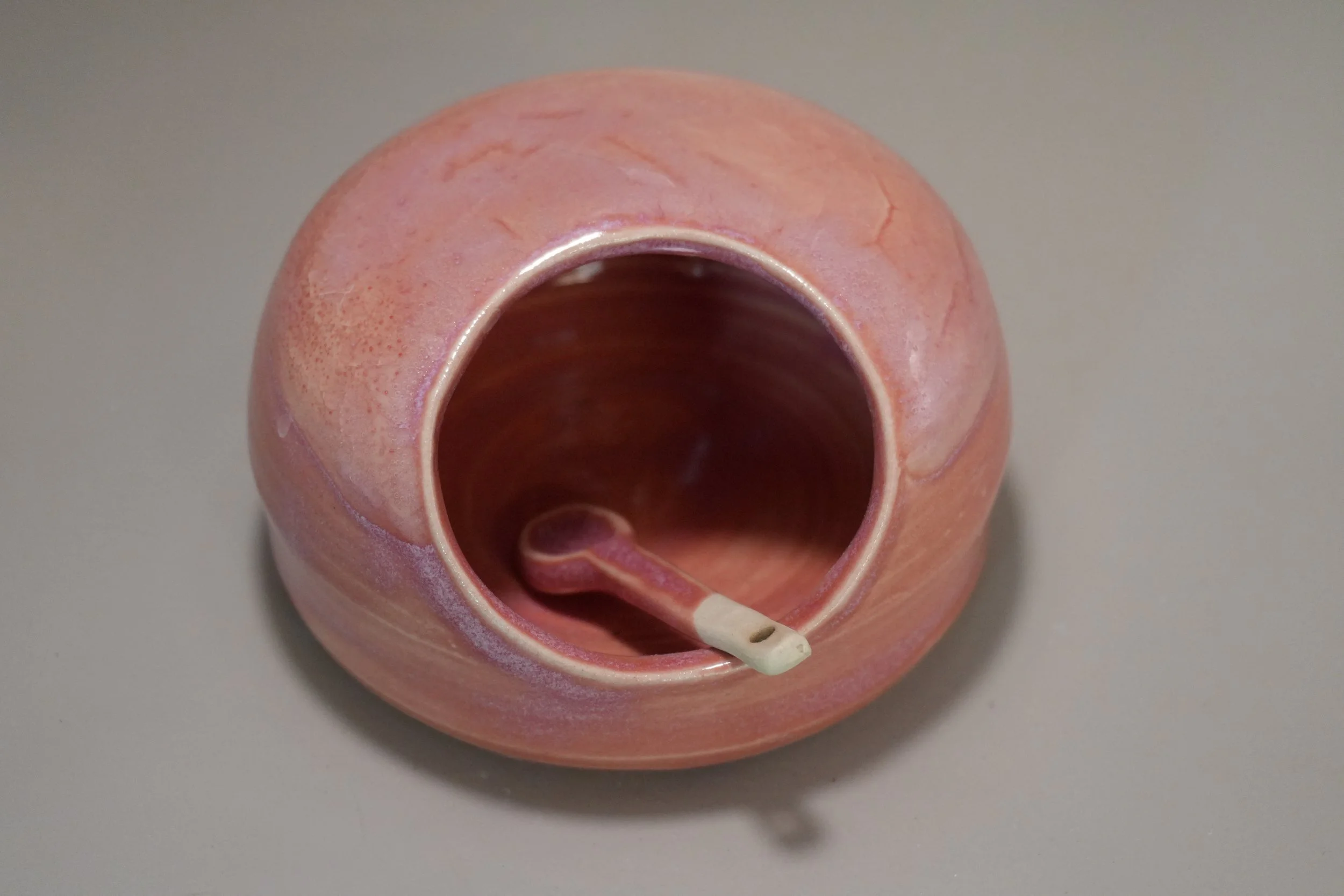 Blush Crackle Ceramic Salt Cellar with Mini Spoon