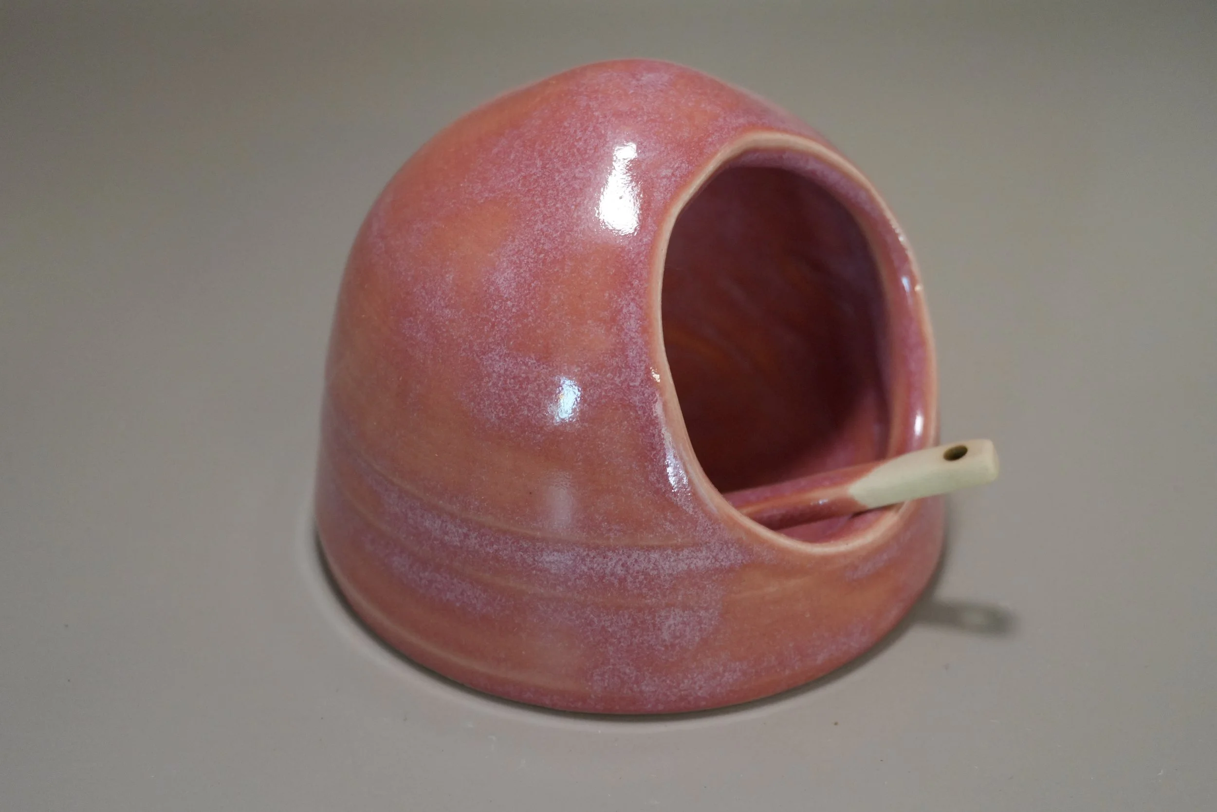 Handcrafted Pink Glaze Salt Cellar with Mini Spoon