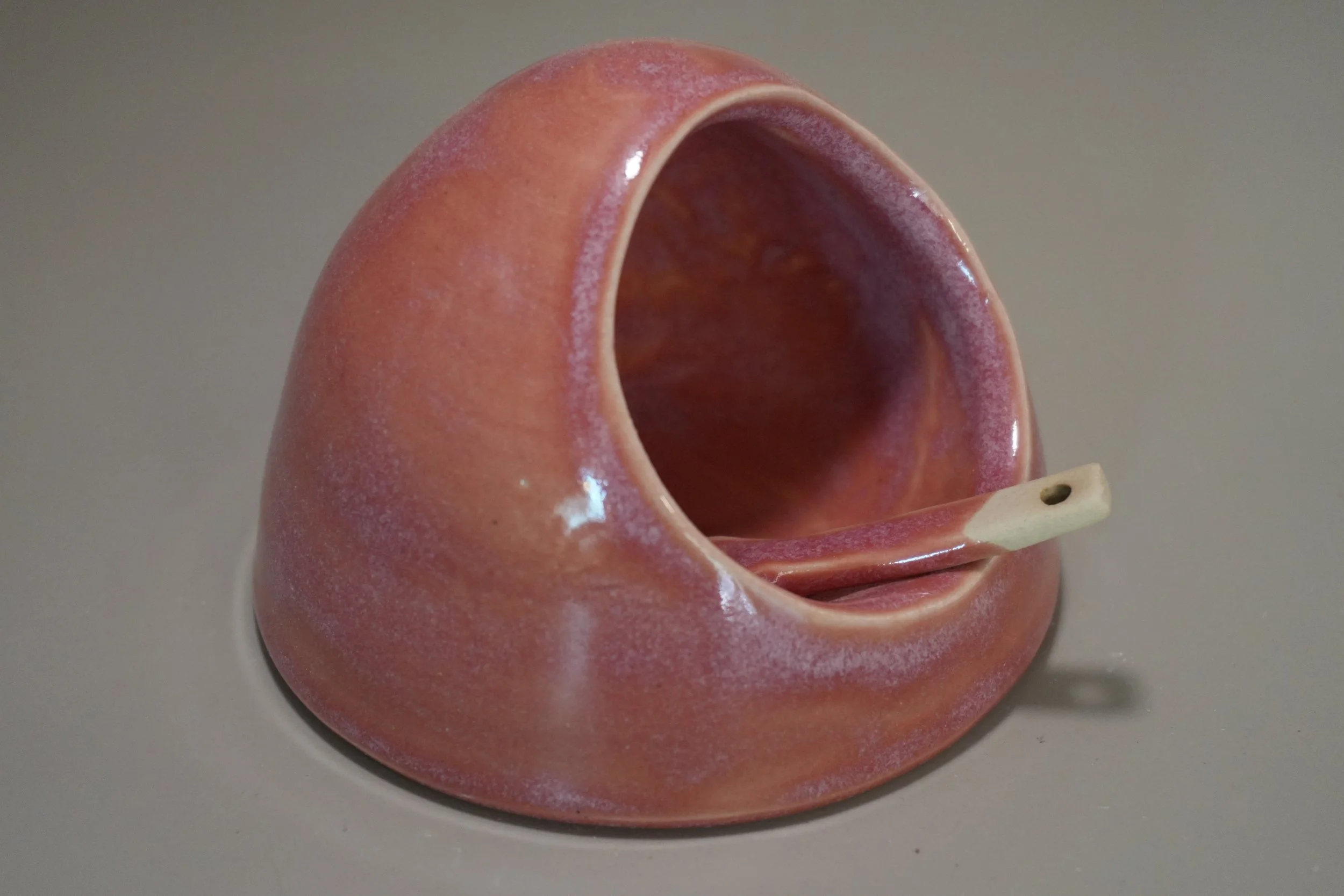 Artisan Pink Ceramic Salt Cellar with Mini Spoon