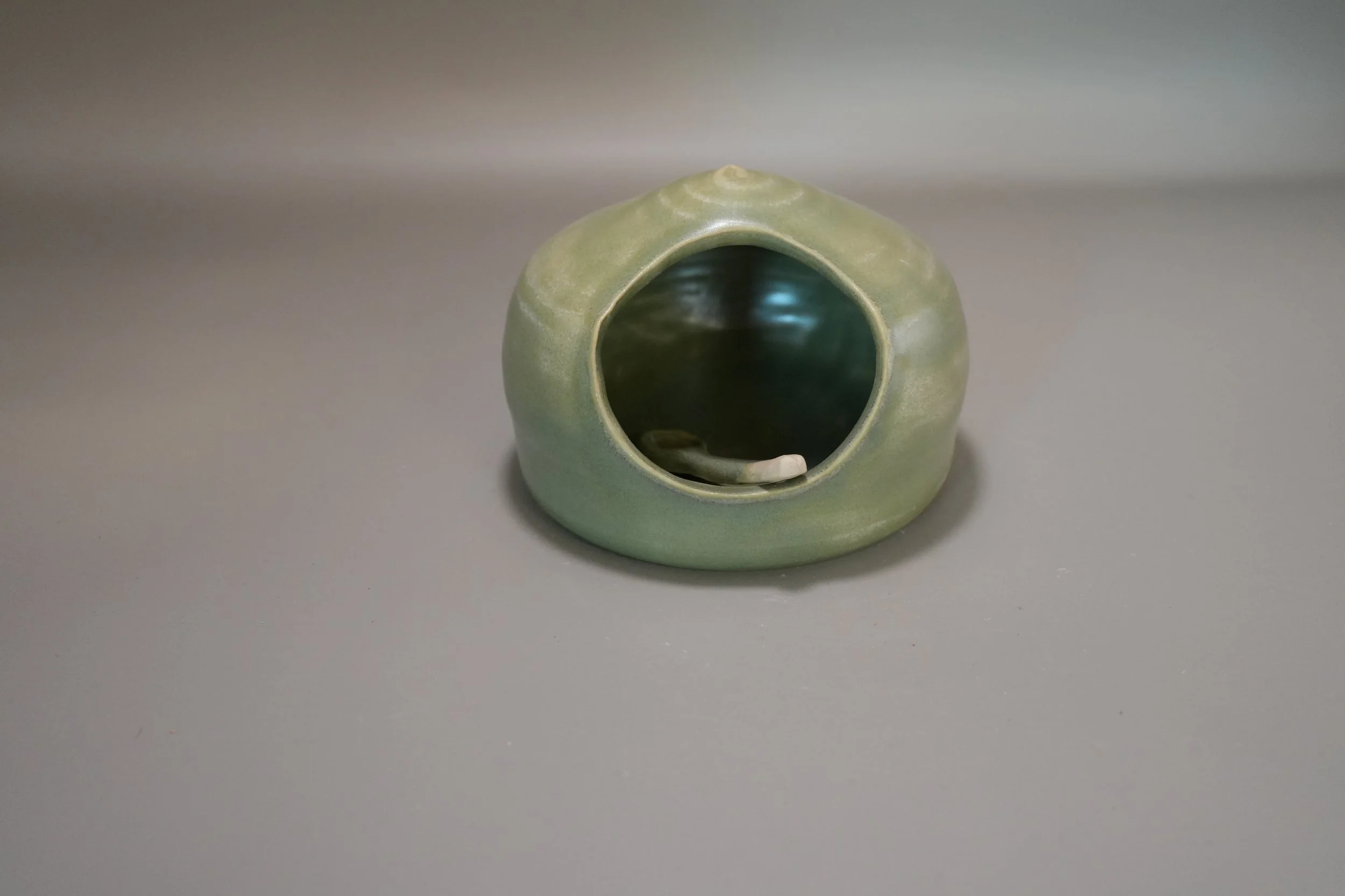 Tea Green Satin Salt Cellar with Mini Spoon