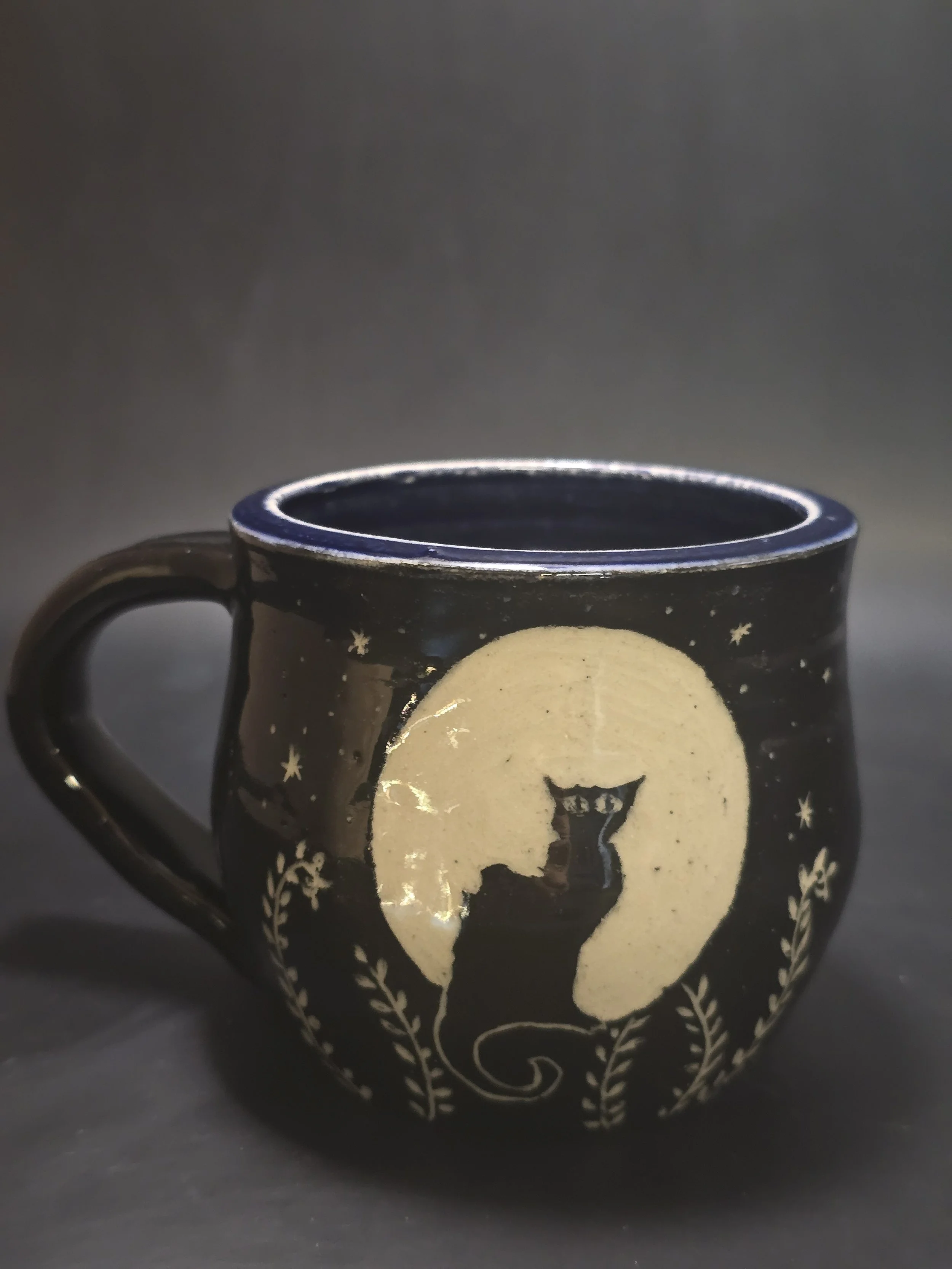 Moonlit Black Cat Halloween Mug