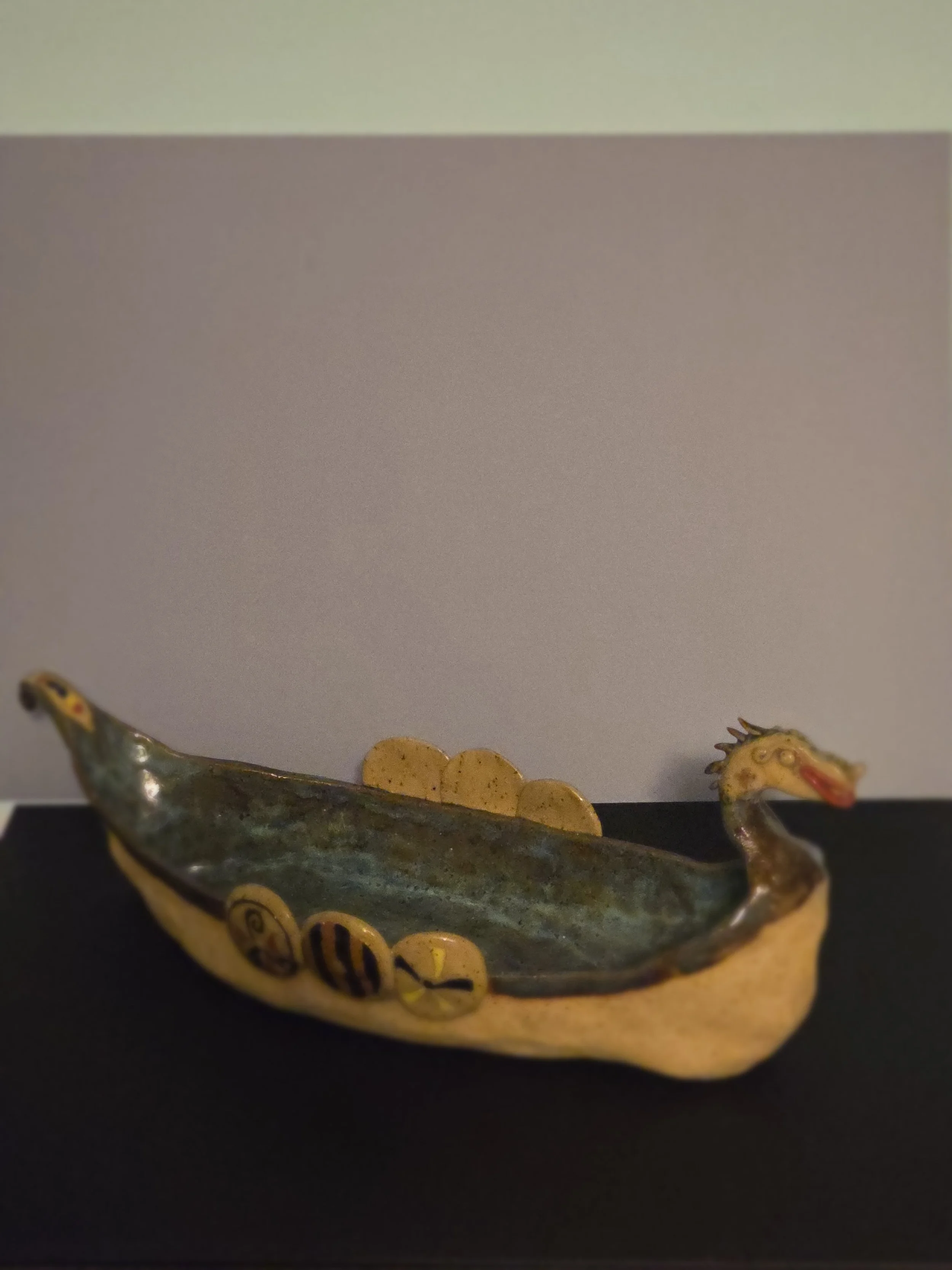 Hand built Viking ship dip bowl