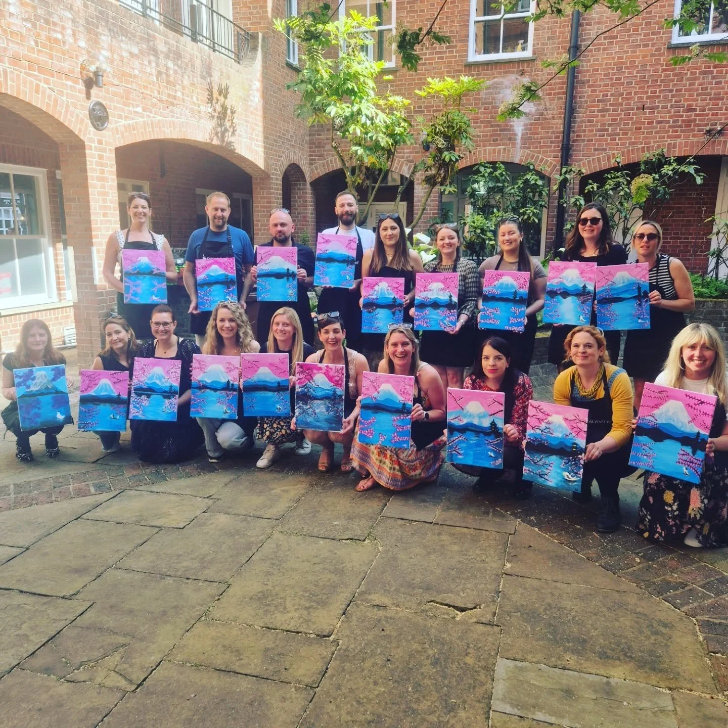 Couldn't be prouder of this afternoon's Paint &amp; Sip at @thelastwinebar, hosted by myself and the fabulous @paintvineuk- smashed it!

Today, we were painting Mt Fuji and every single one cruised through the sketch, layers, blending and details in 