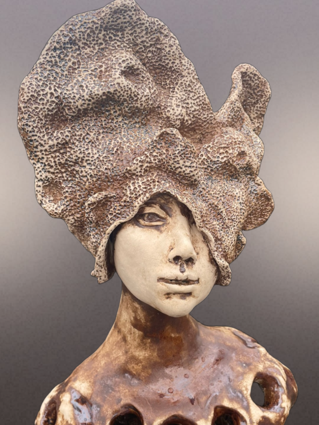 "Coralia" H40 x W30 cm. Stone clay, magnesium oxide wash. Cone 10 (1280*C) oxidation. March, 2025