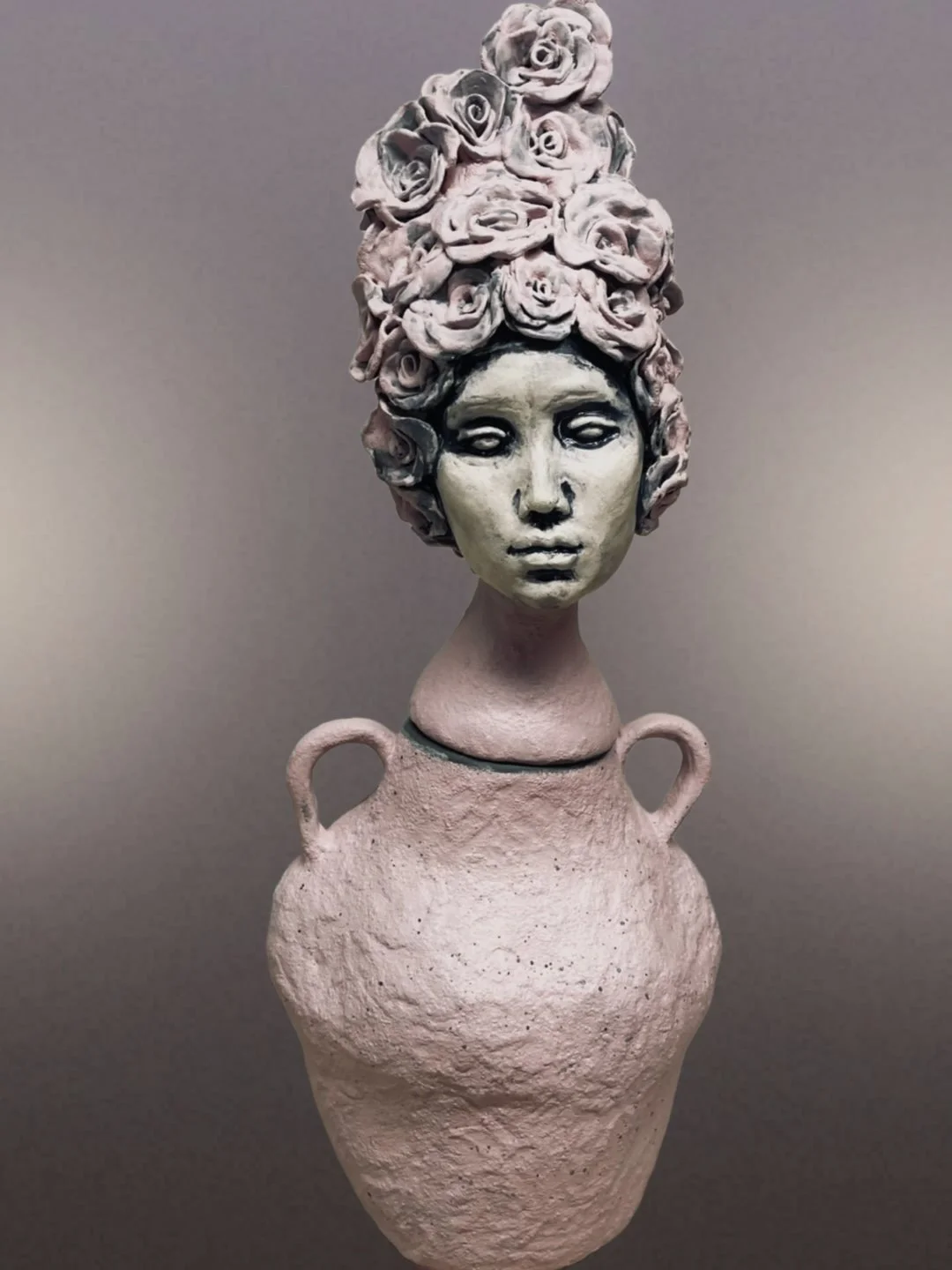 "Aphrodite - the Vas Hermeticum".  H48 x W21 cm.  Stone clay, stains, glazes. Cone 6 (1220*C) oxidation. 2025, December