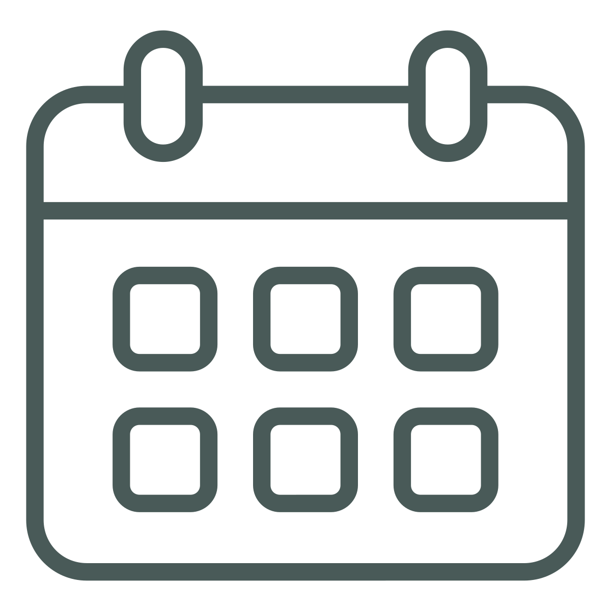 Icon of a calendar with six marked squares.