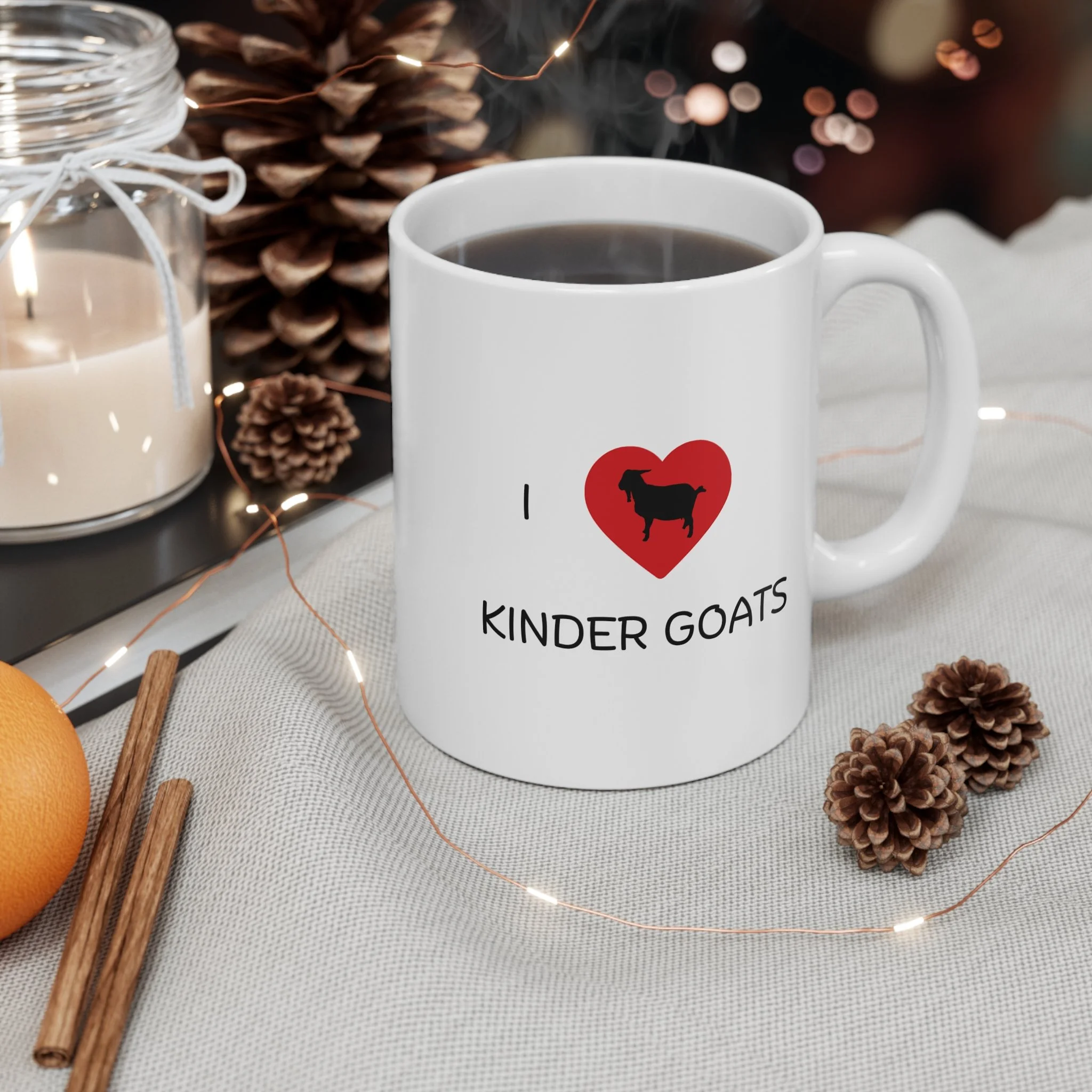 I Heart Kinder Goats Mug — 11 oz Coffee Tea Cup for Goat Lovers