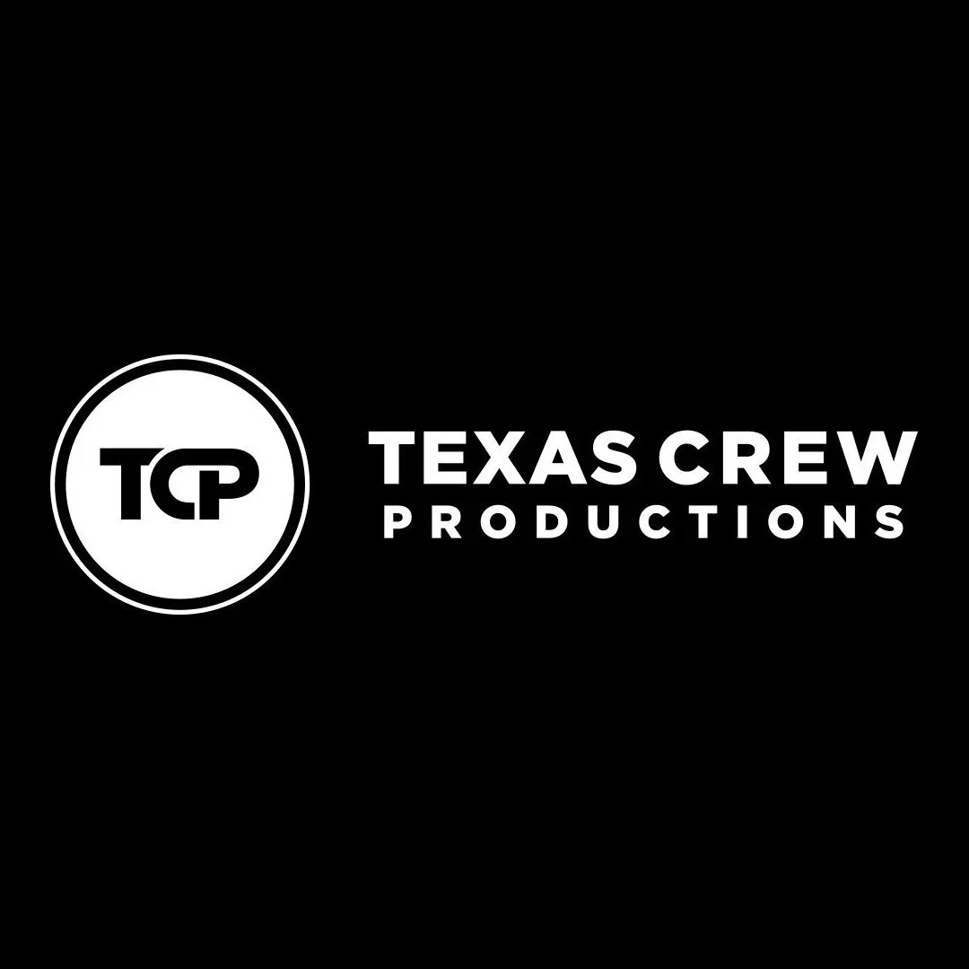 Black background with white logo of Texas Crew Productions, featuring initials TCP inside a circle, and the company name written to the right.