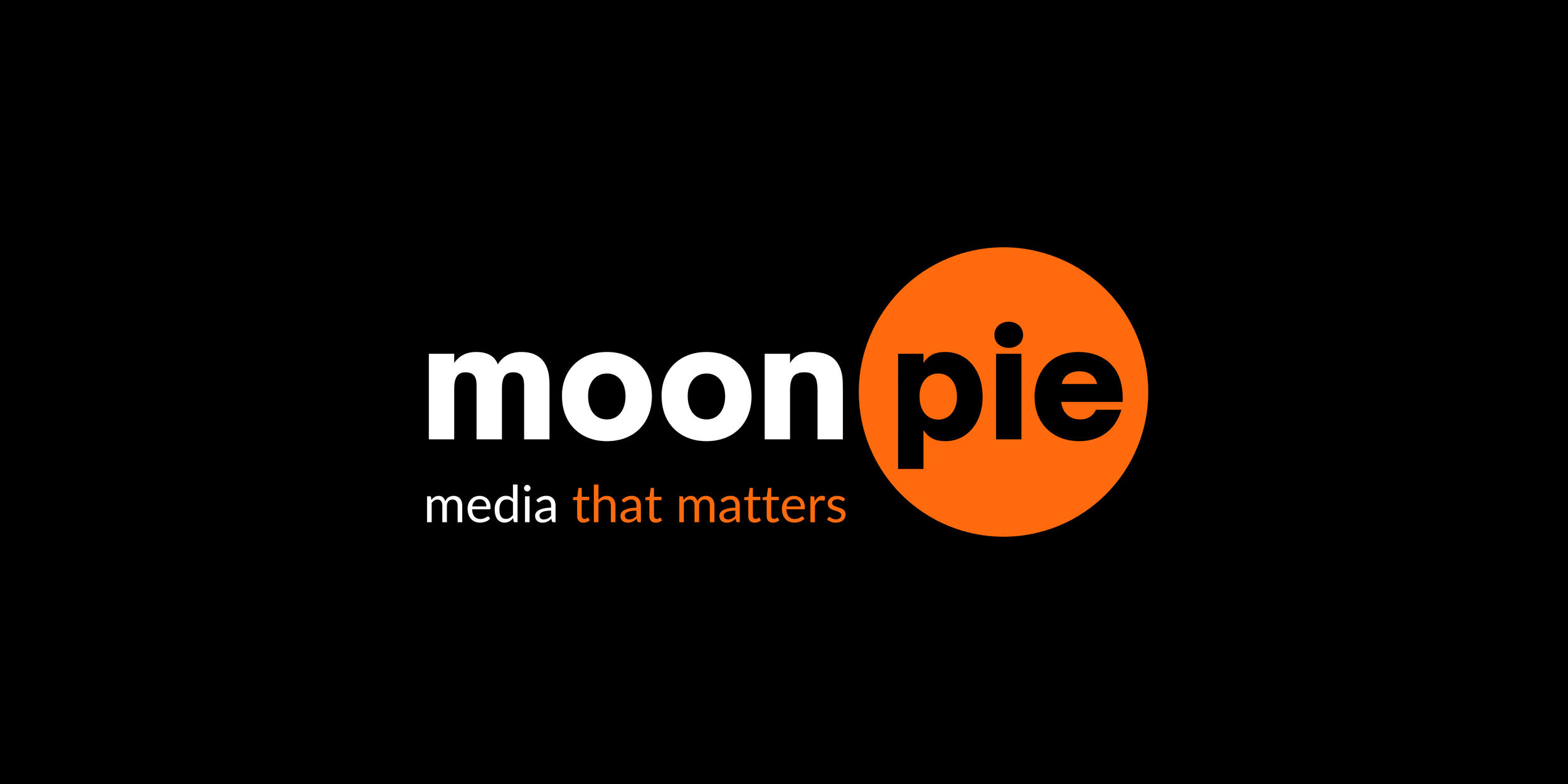 Graphic logo for 'moonpie media that matters' with the word 'pie' inside an orange circle, on a black background.