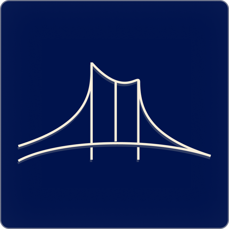 Icon of a bridge on a dark blue background.