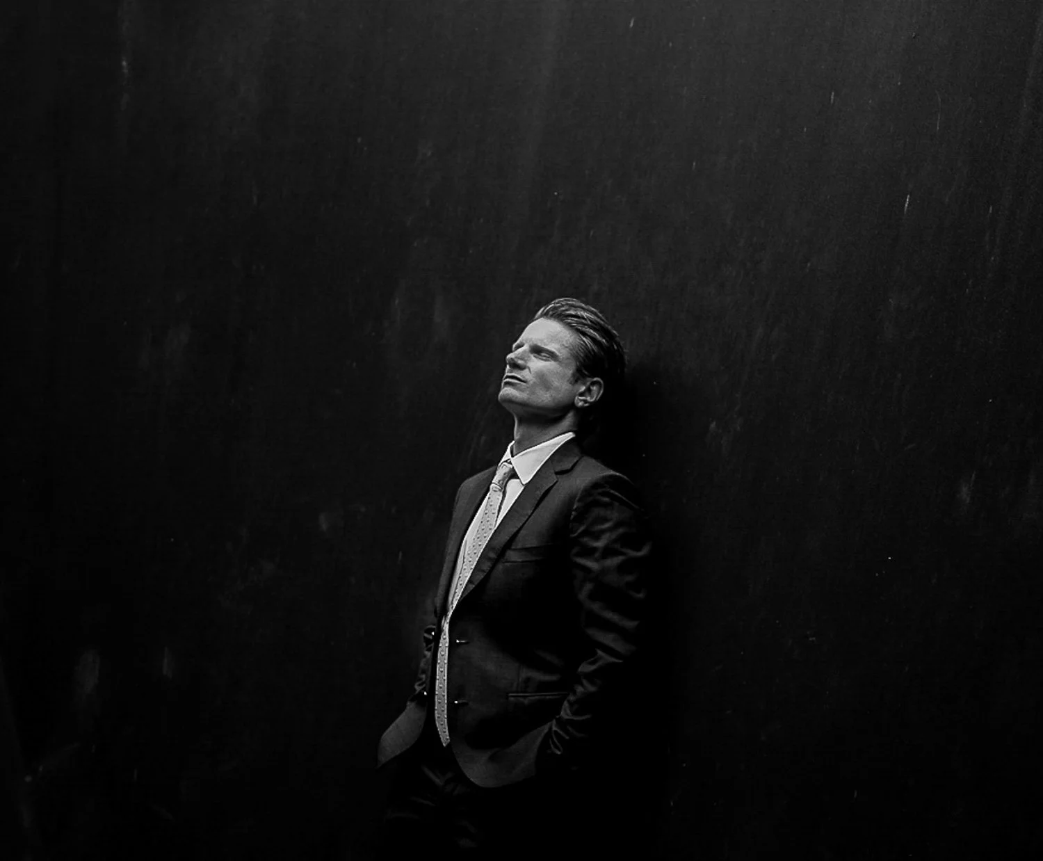 Black and white portrait with architecture