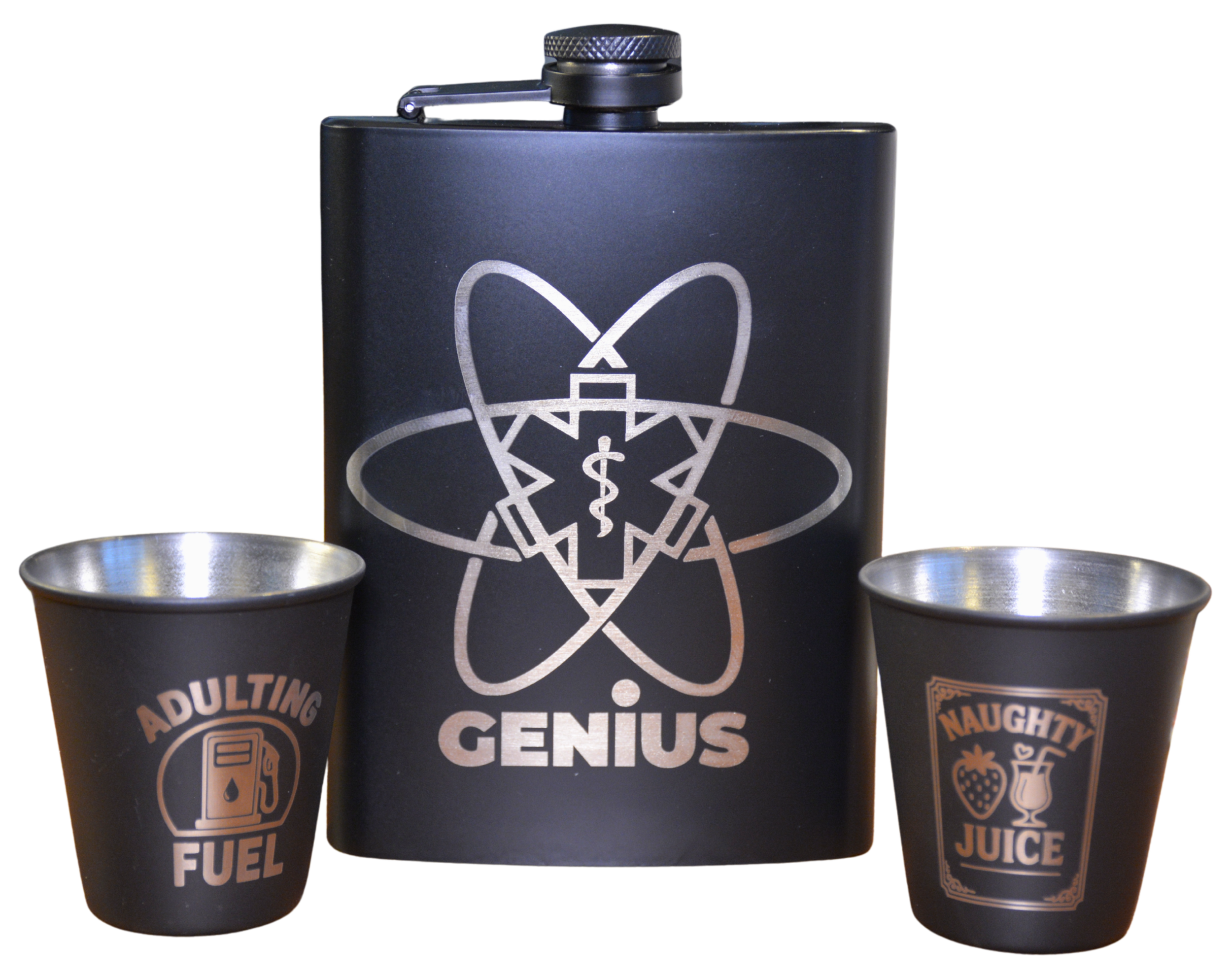 8 oz. powder coated flask and shot glass set