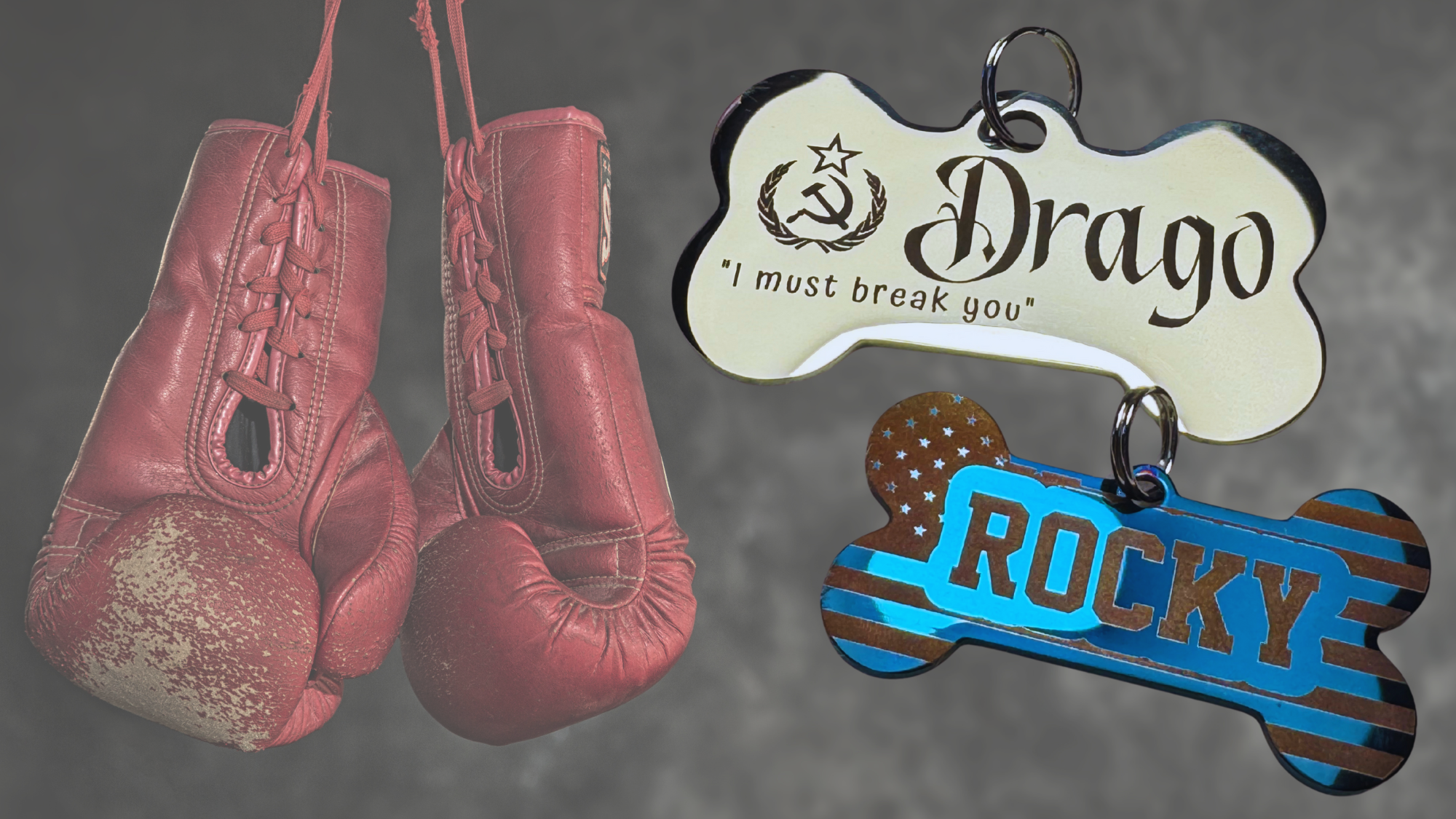 Stainless steel dog tags laser engraved for Rocky & Drago