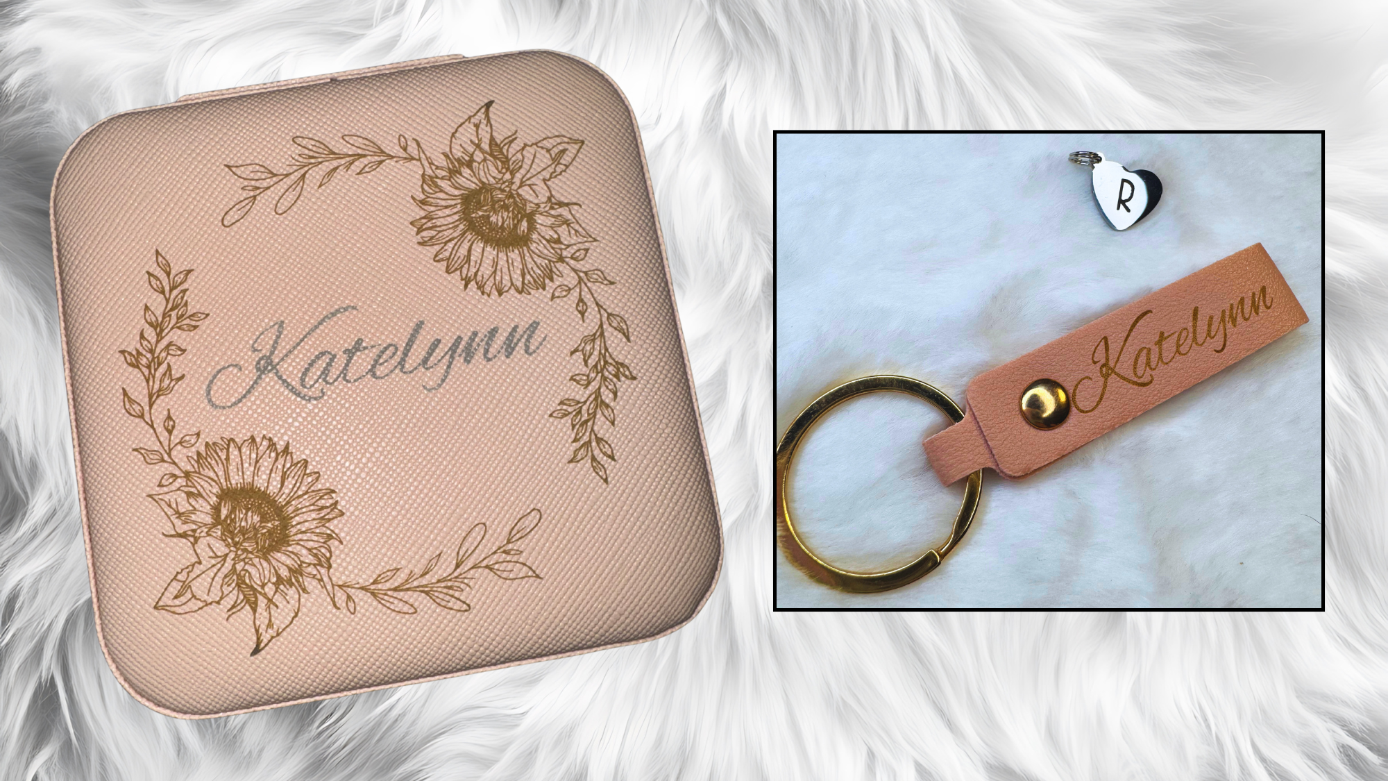 Laser engraved jewelry box and matching key chain