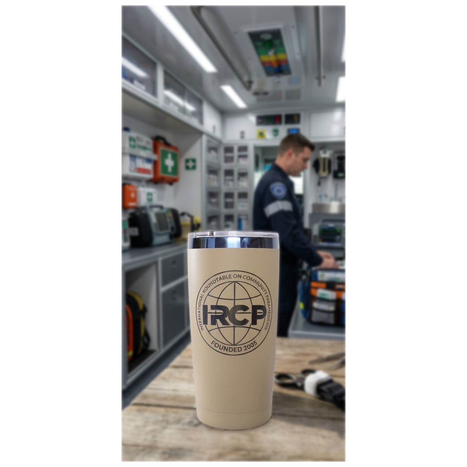 20oz Cream tumbler with blue stainless steel