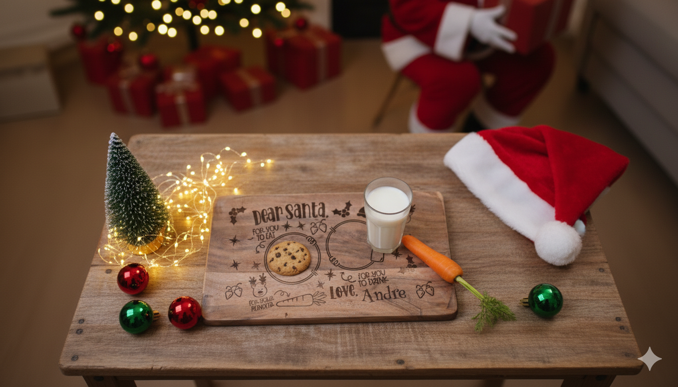 Laser engraved tray for Santa's snacks