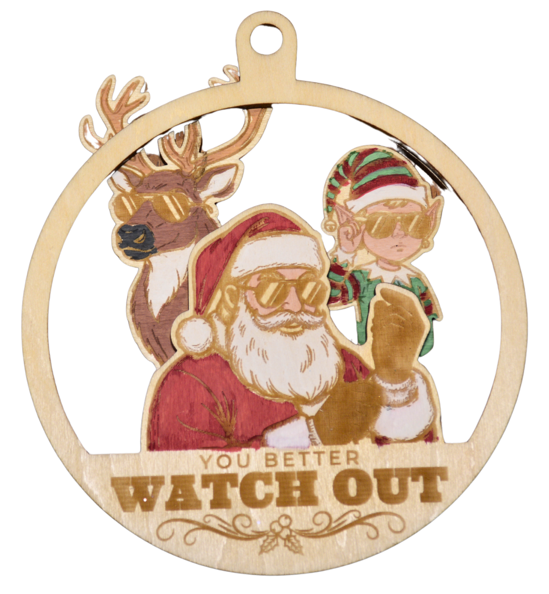 Laser cut, engraved, & painted Christmas ornament